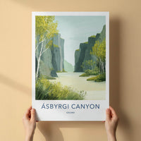 Asbyrgi Canyon Poster - Iceland Travel Art - Serene Waterway Cliffs Wall Decor