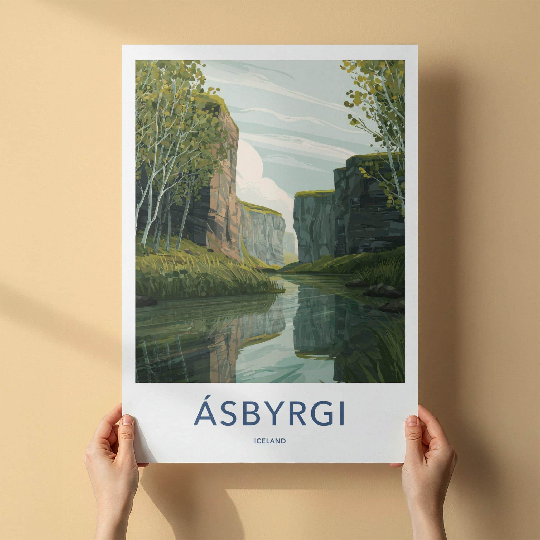 Asbyrgi Poster - Iceland Travel Art - Canyon River View Travel Decor