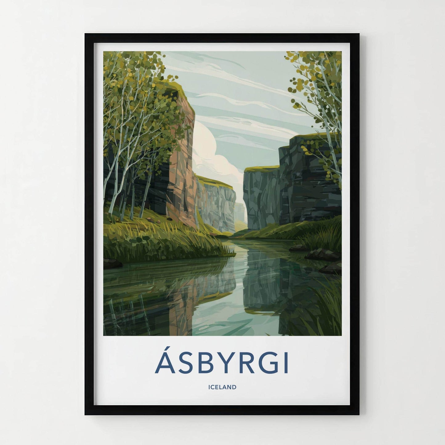 Asbyrgi Poster - Iceland Travel Art - Canyon River View Travel Decor