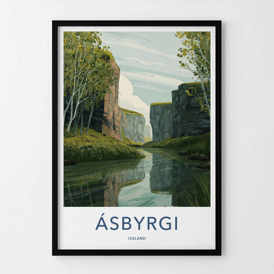 Asbyrgi Poster - Iceland Travel Art - Canyon River View Travel Decor