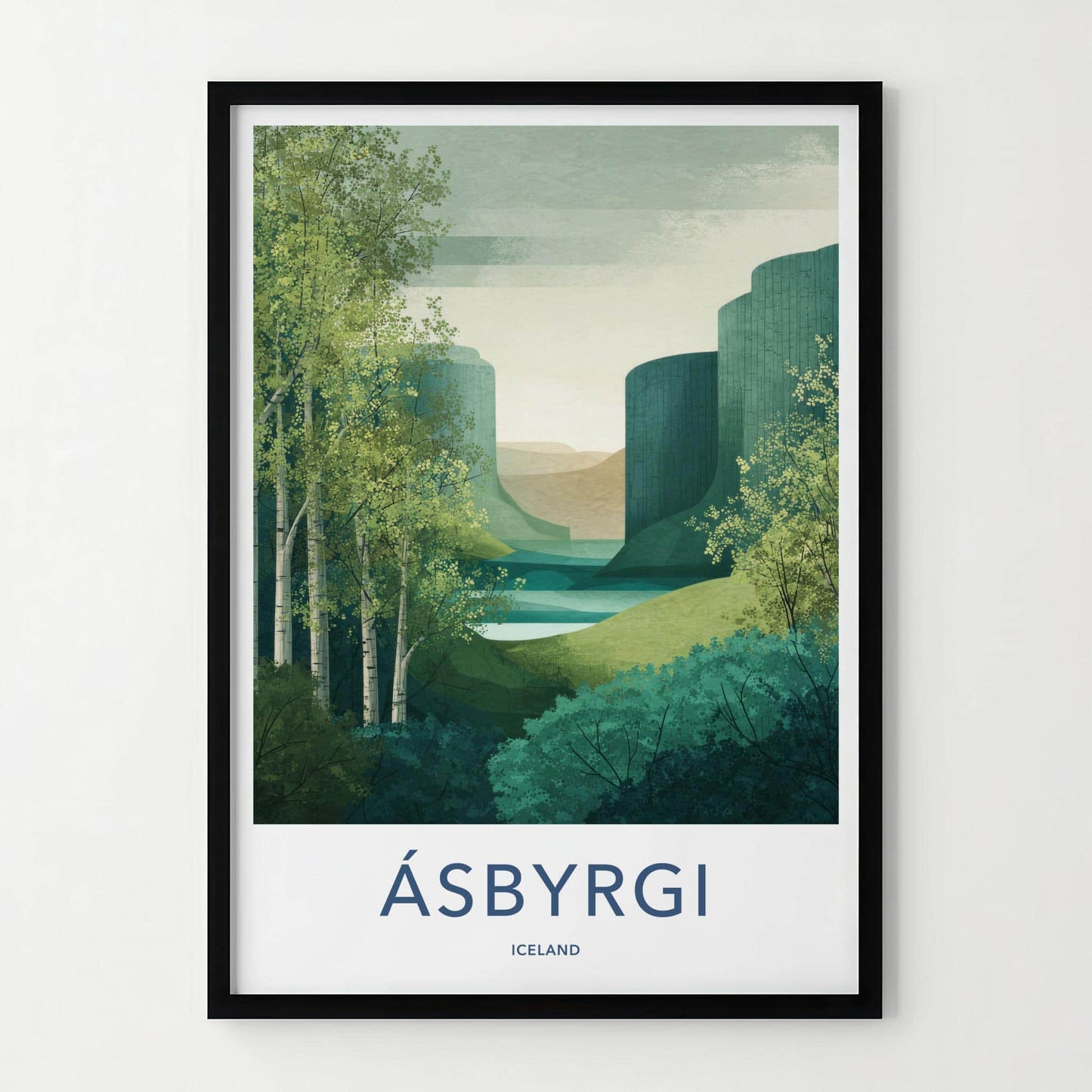 Asbyrgi Poster - Iceland Travel Print - Layered Cliffs Travel Decor