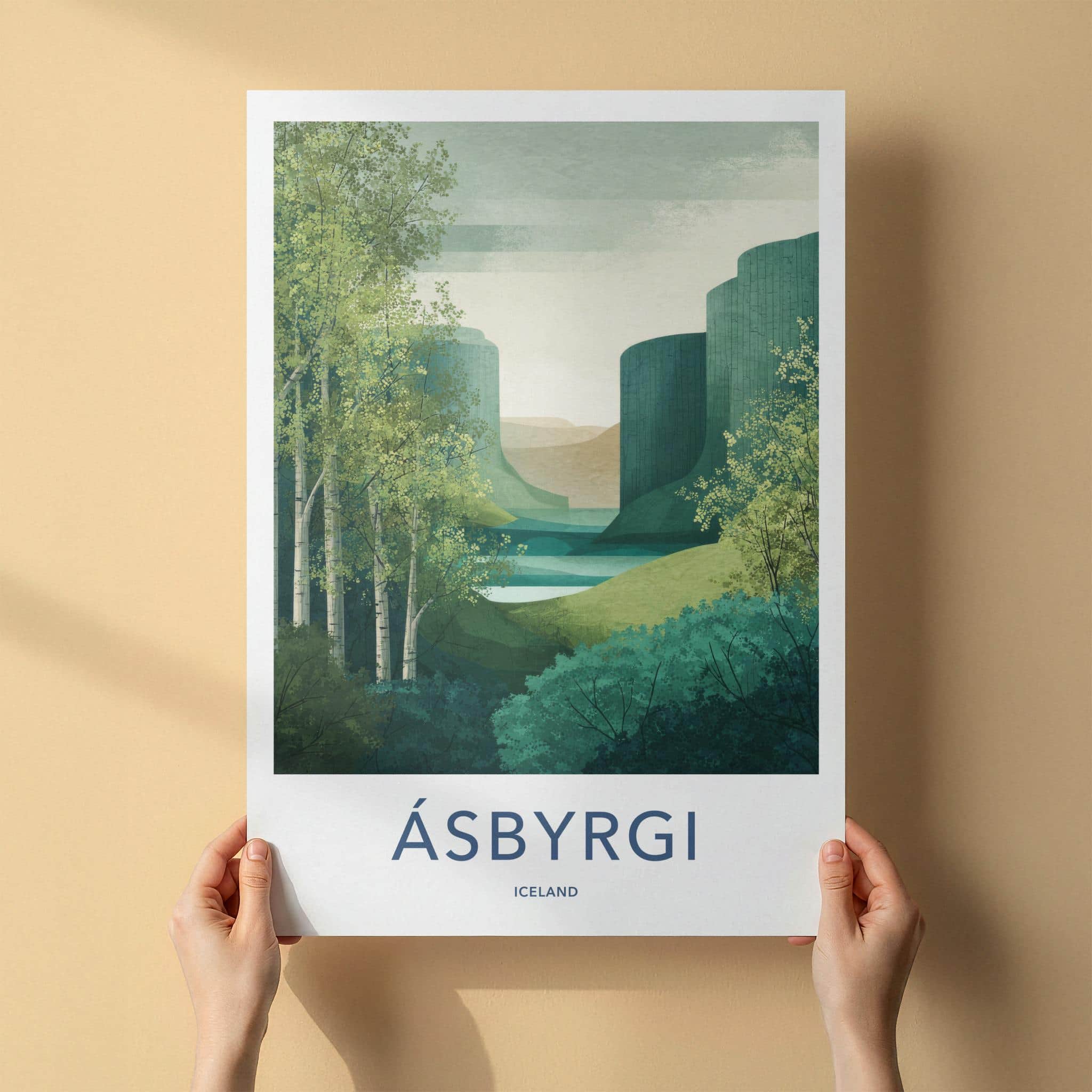Asbyrgi Poster - Iceland Travel Print - Layered Cliffs Travel Decor