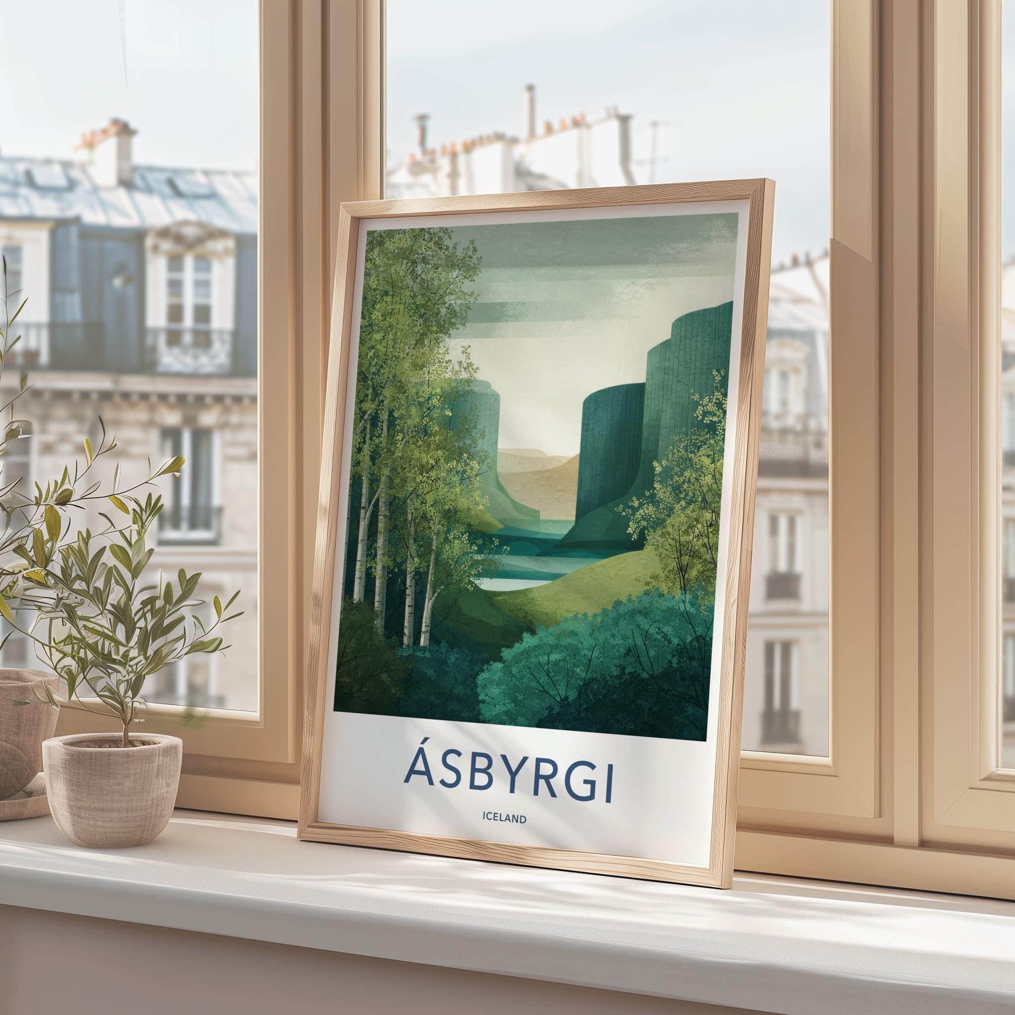 Asbyrgi Poster - Iceland Travel Print - Layered Cliffs Travel Decor