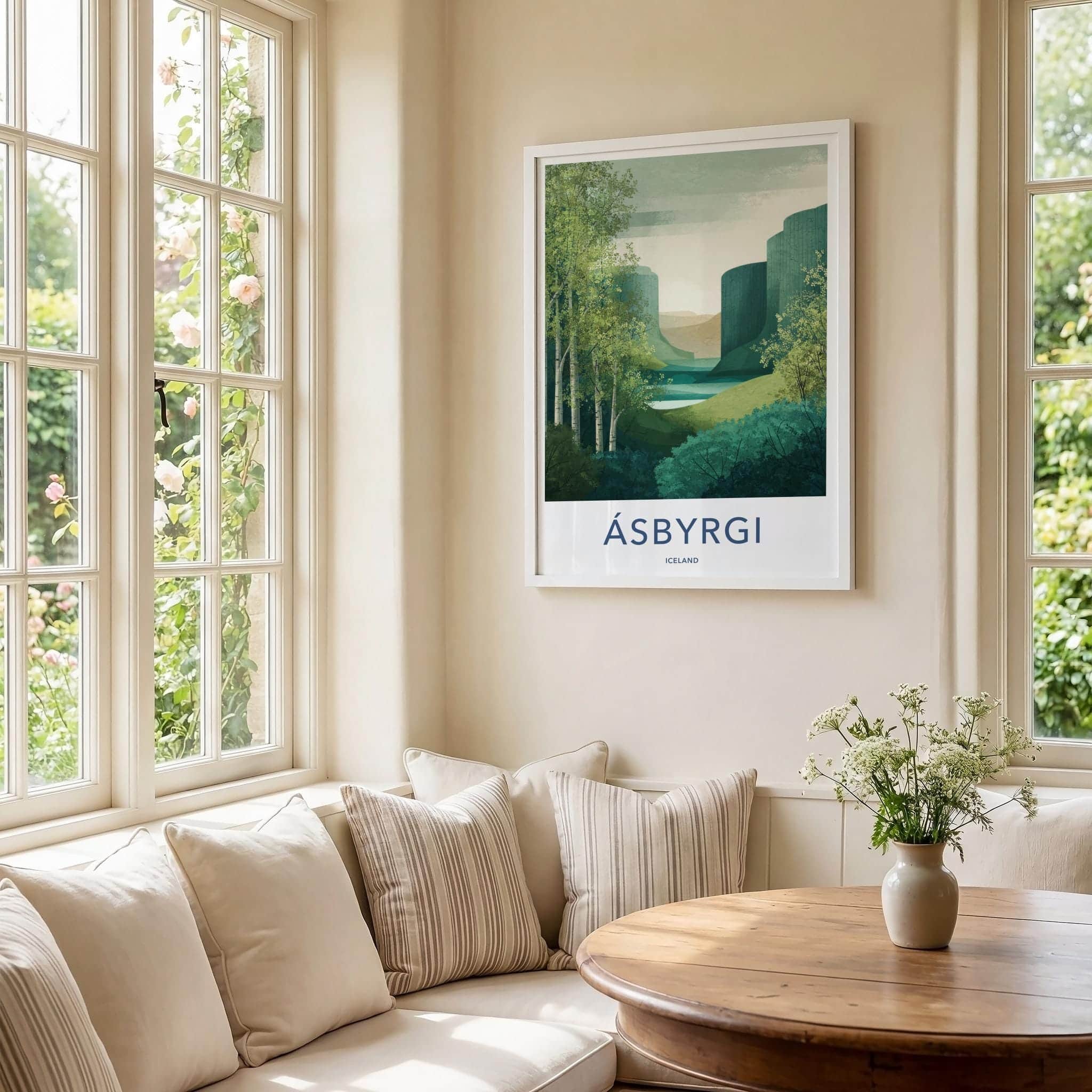 Asbyrgi Poster - Iceland Travel Print - Layered Cliffs Travel Decor