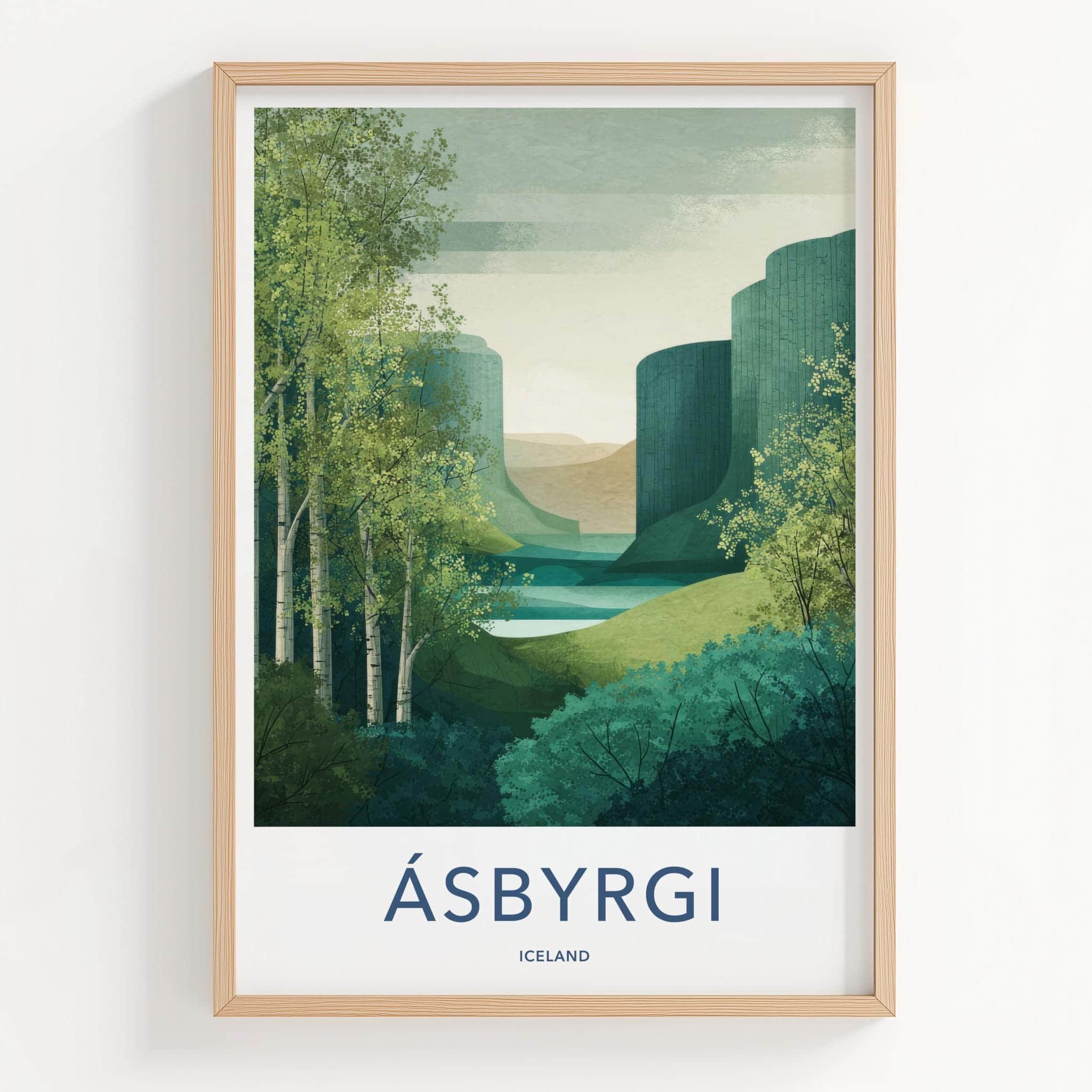 Asbyrgi Poster - Iceland Travel Print - Layered Cliffs Travel Decor