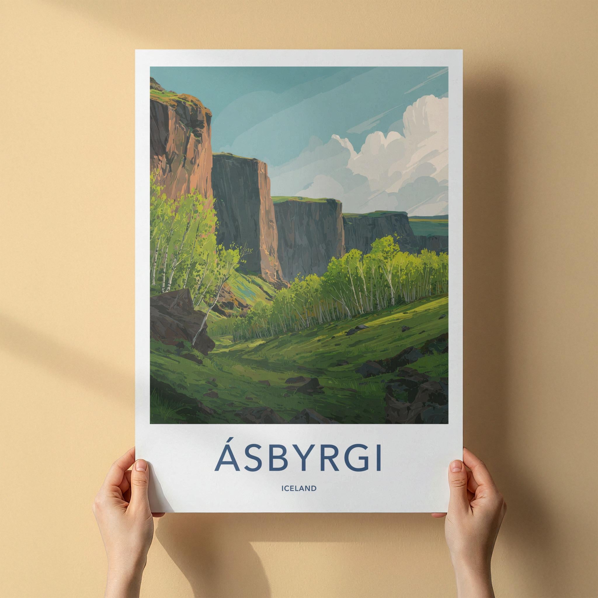 Asbyrgi Poster - Iceland Travel Print - Layered Cliffs Valley Home Decor