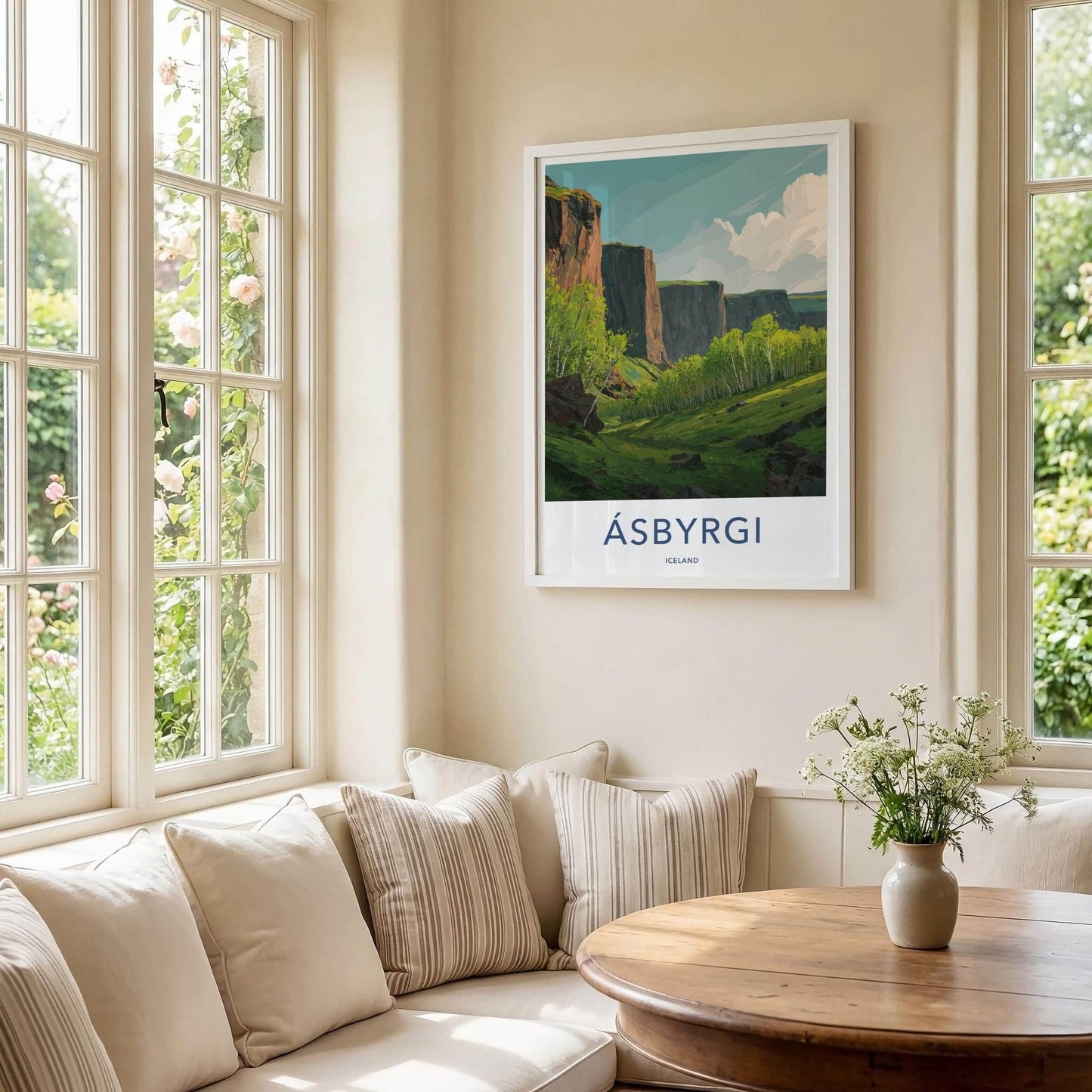 Asbyrgi Poster - Iceland Travel Print - Layered Cliffs Valley Home Decor