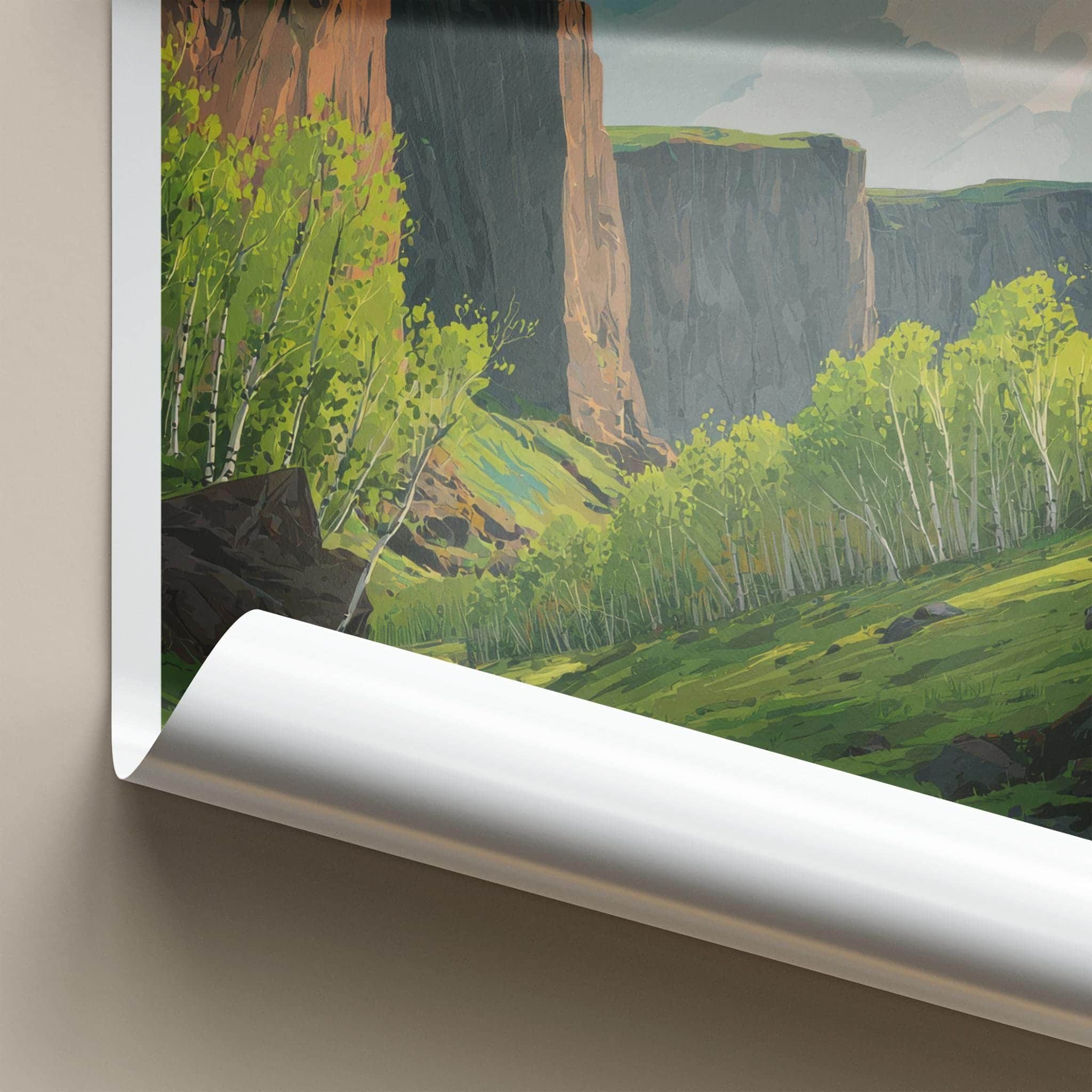 Asbyrgi Poster - Iceland Travel Print - Layered Cliffs Valley Home Decor