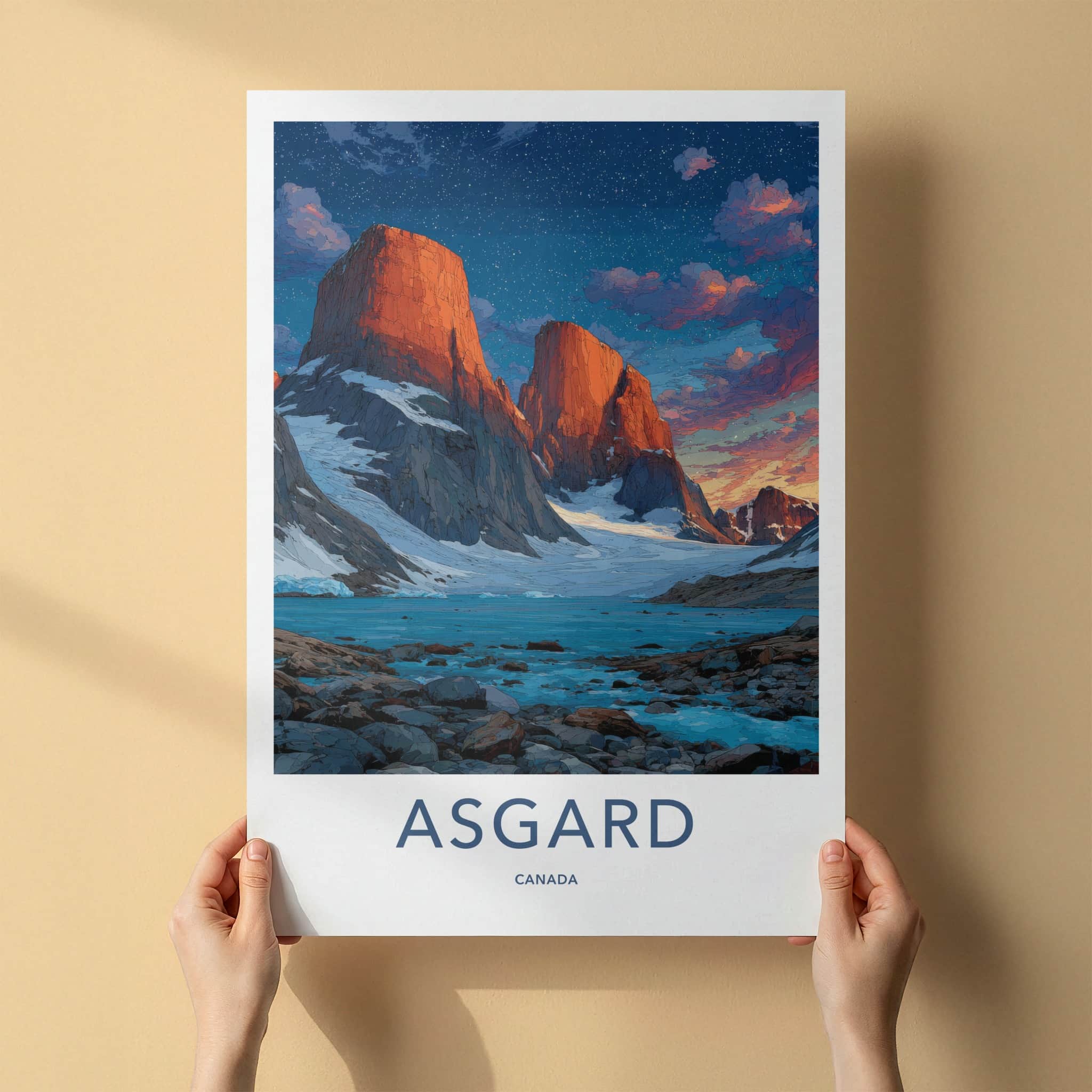 Asgard Poster - Canada Travel Art - Red Rock Mountains Home Decor