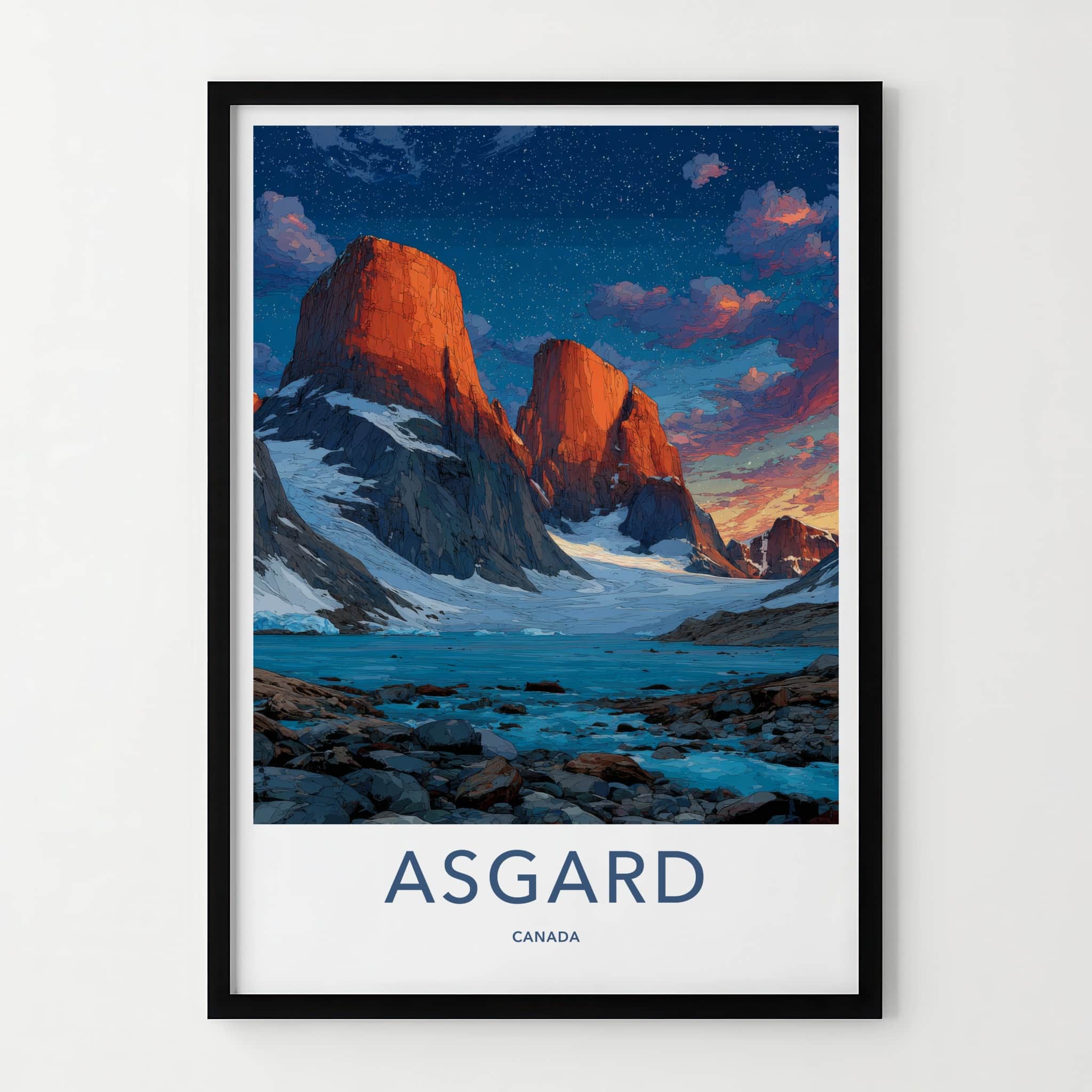 Asgard Poster - Canada Travel Art - Red Rock Mountains Home Decor