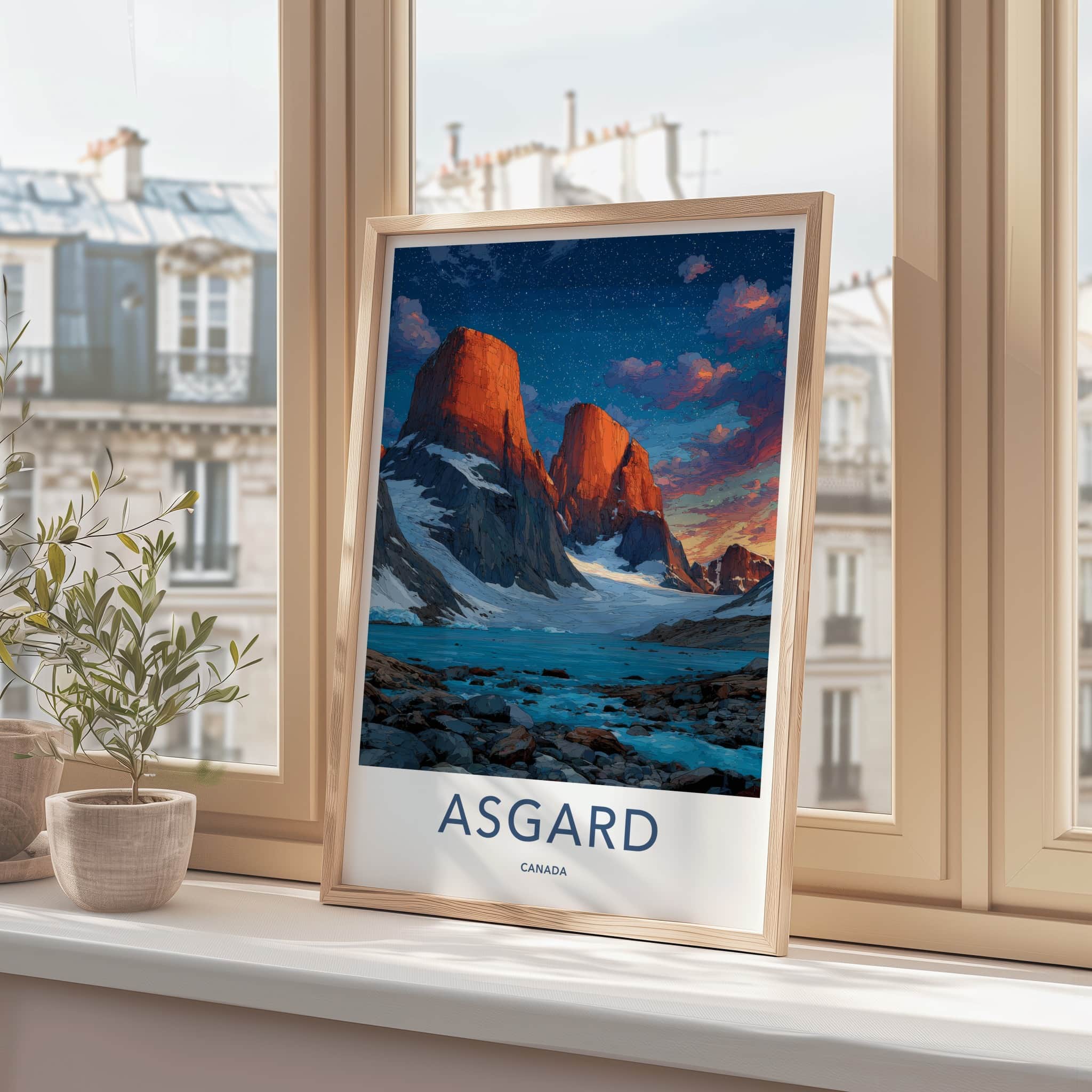 Asgard Poster - Canada Travel Art - Red Rock Mountains Home Decor