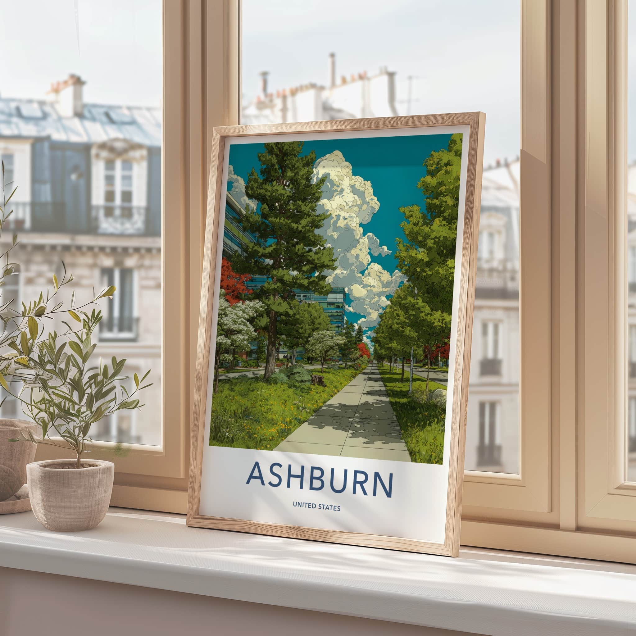 Ashburn Poster - Virginia Travel Print - Lush Green Pathway Lounge Decor