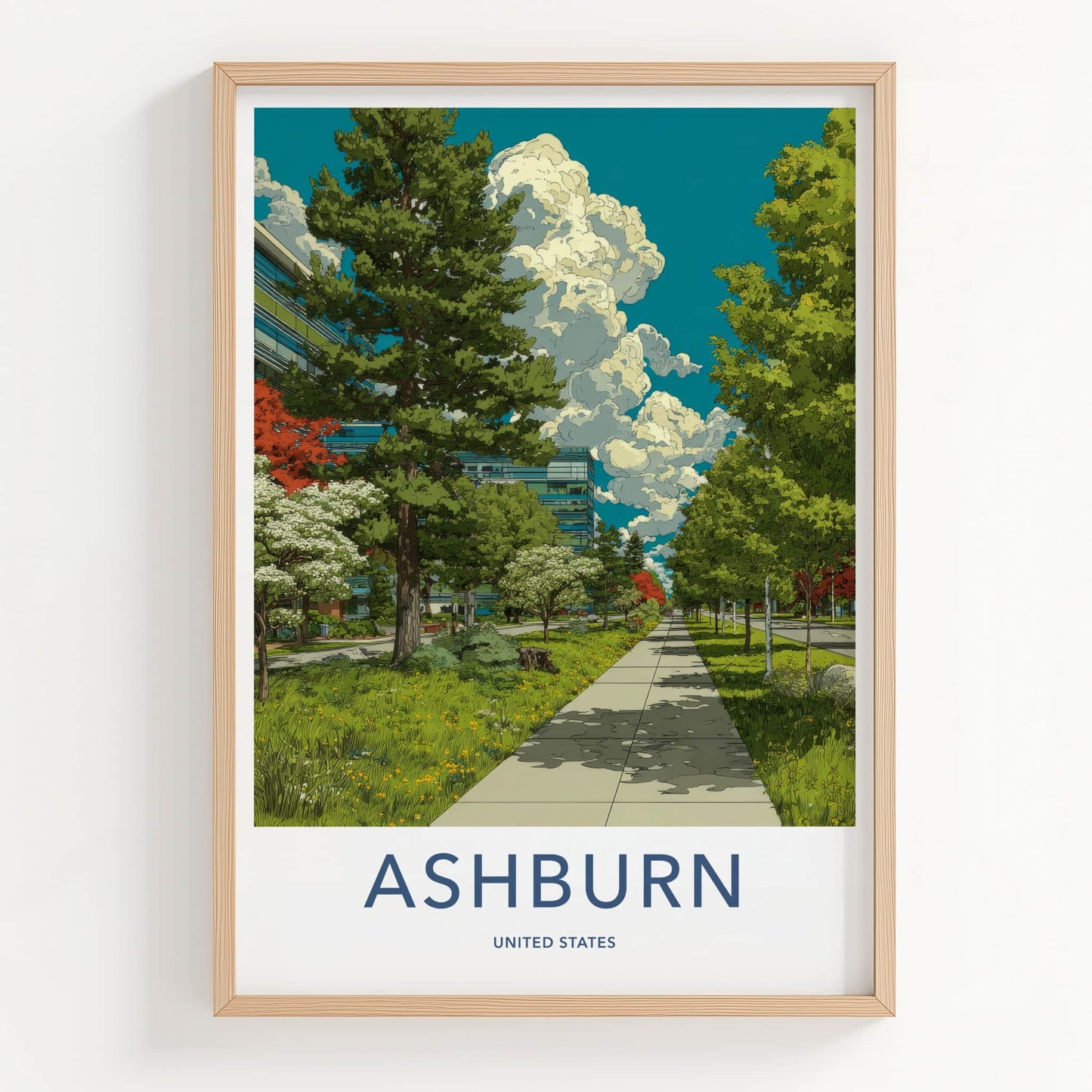 Ashburn Poster - Virginia Travel Print - Lush Green Pathway Lounge Decor