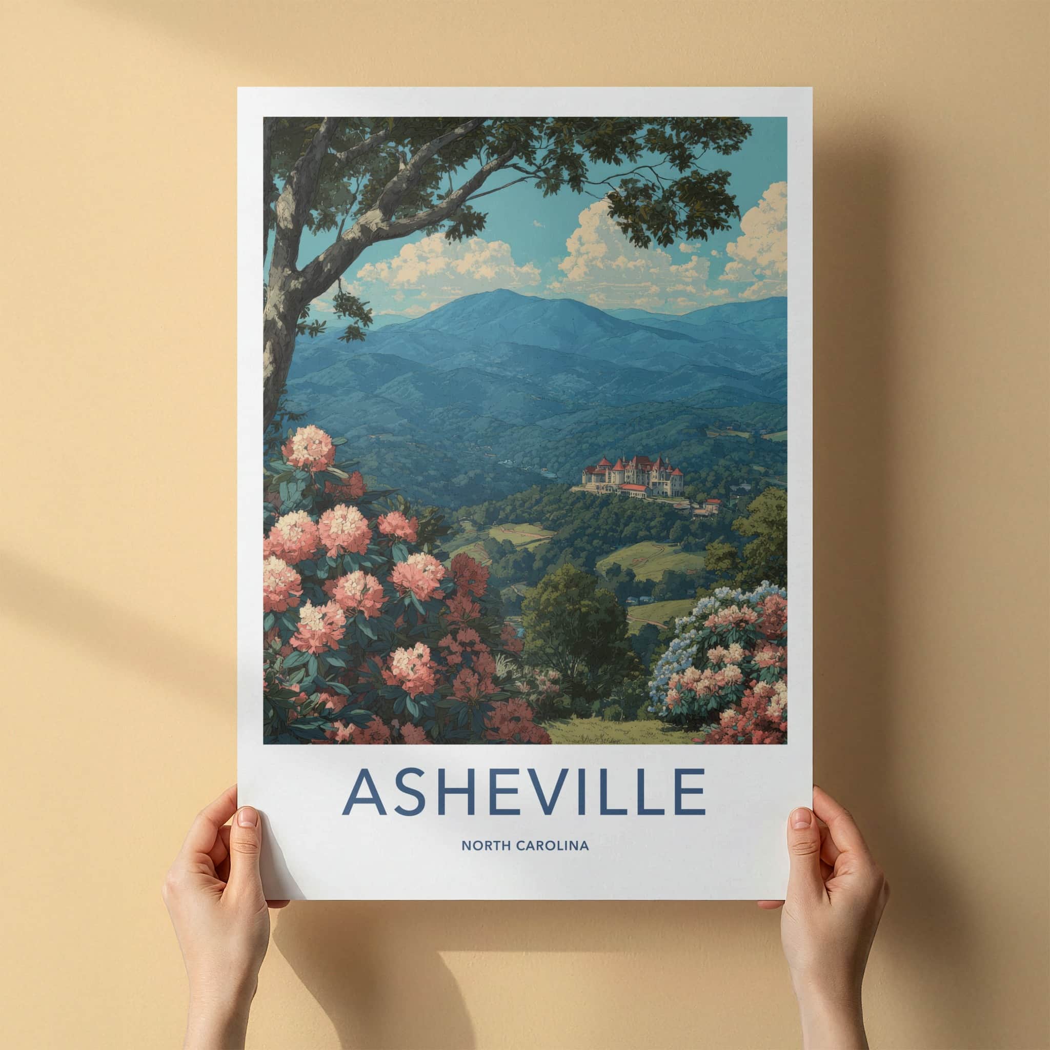 Asheville Poster - North Carolina Art Print - Estate Mountains Trees Home Decor