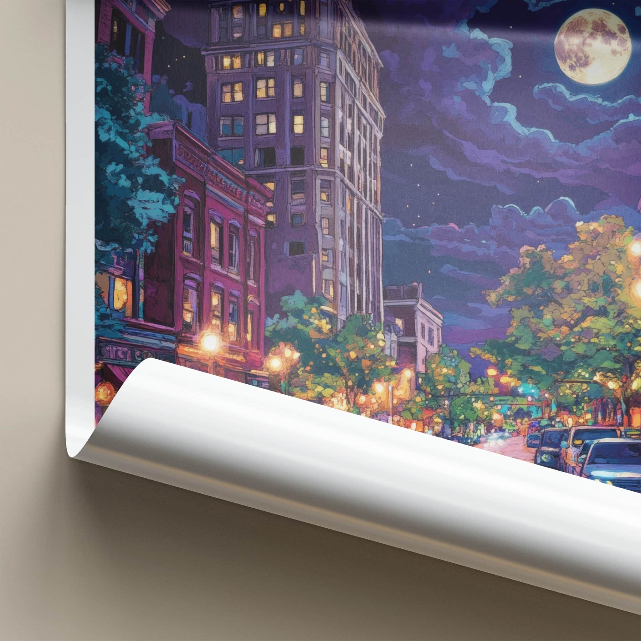 Asheville Poster - North Carolina Travel Art - City Night Moon Home Decor