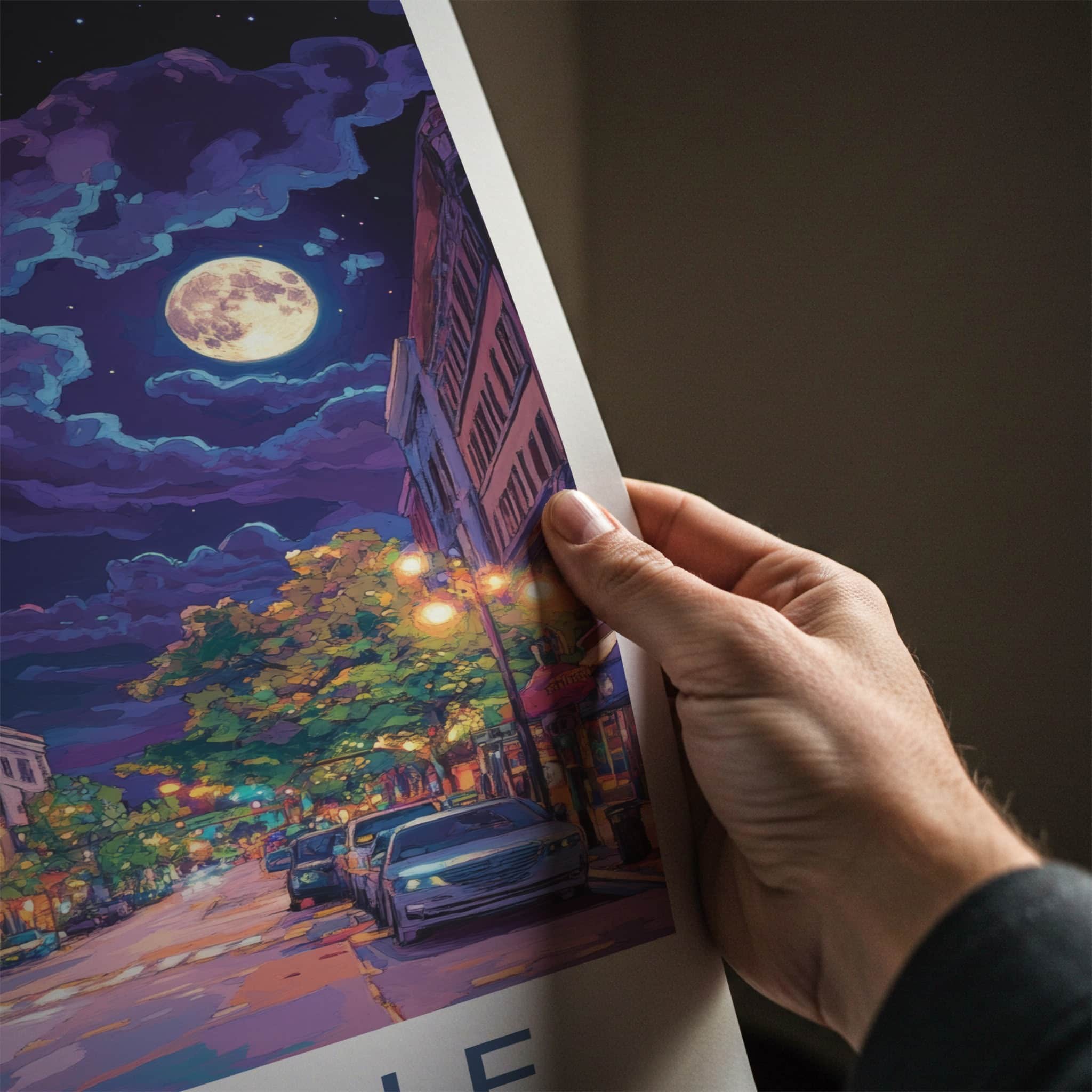 Asheville Poster - North Carolina Travel Art - City Night Moon Home Decor