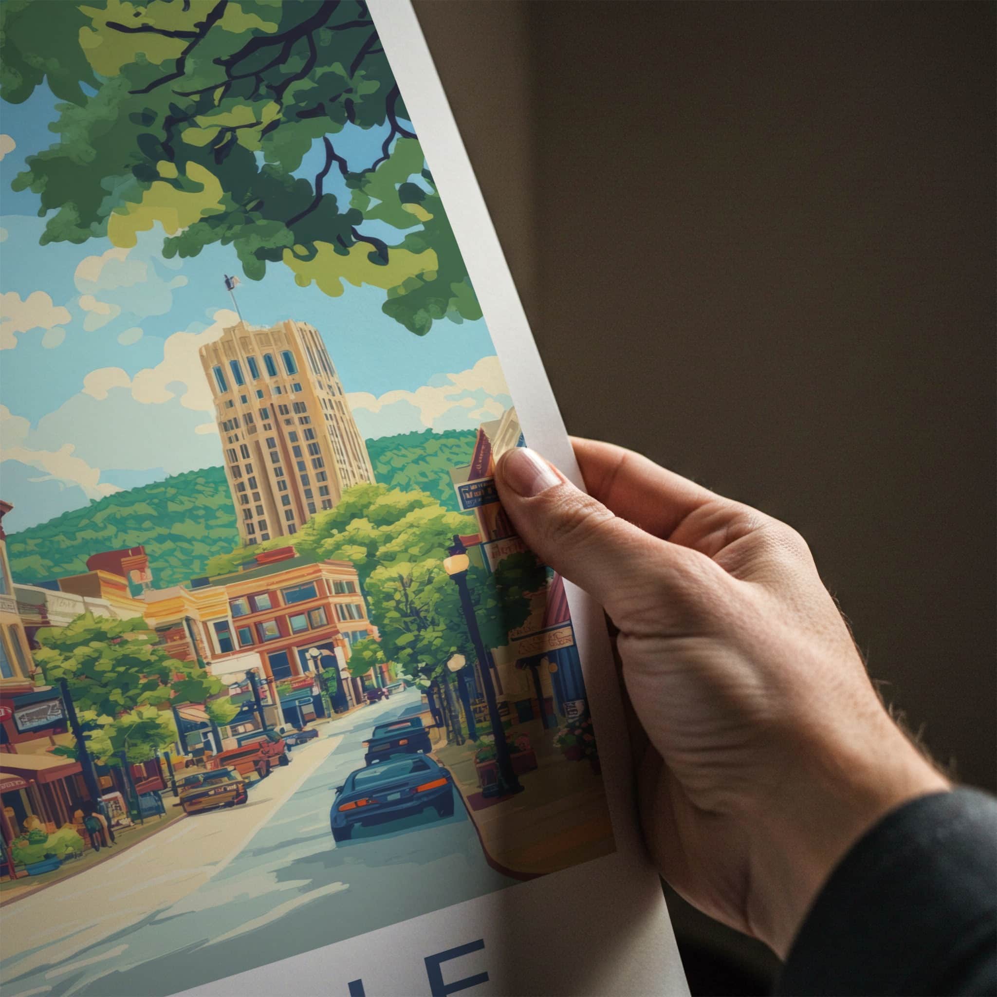 Asheville Poster - North Carolina Travel Art - Downtown Building Shops Home Decor