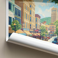Asheville Poster - North Carolina Travel Art - Downtown Building Shops Home Decor