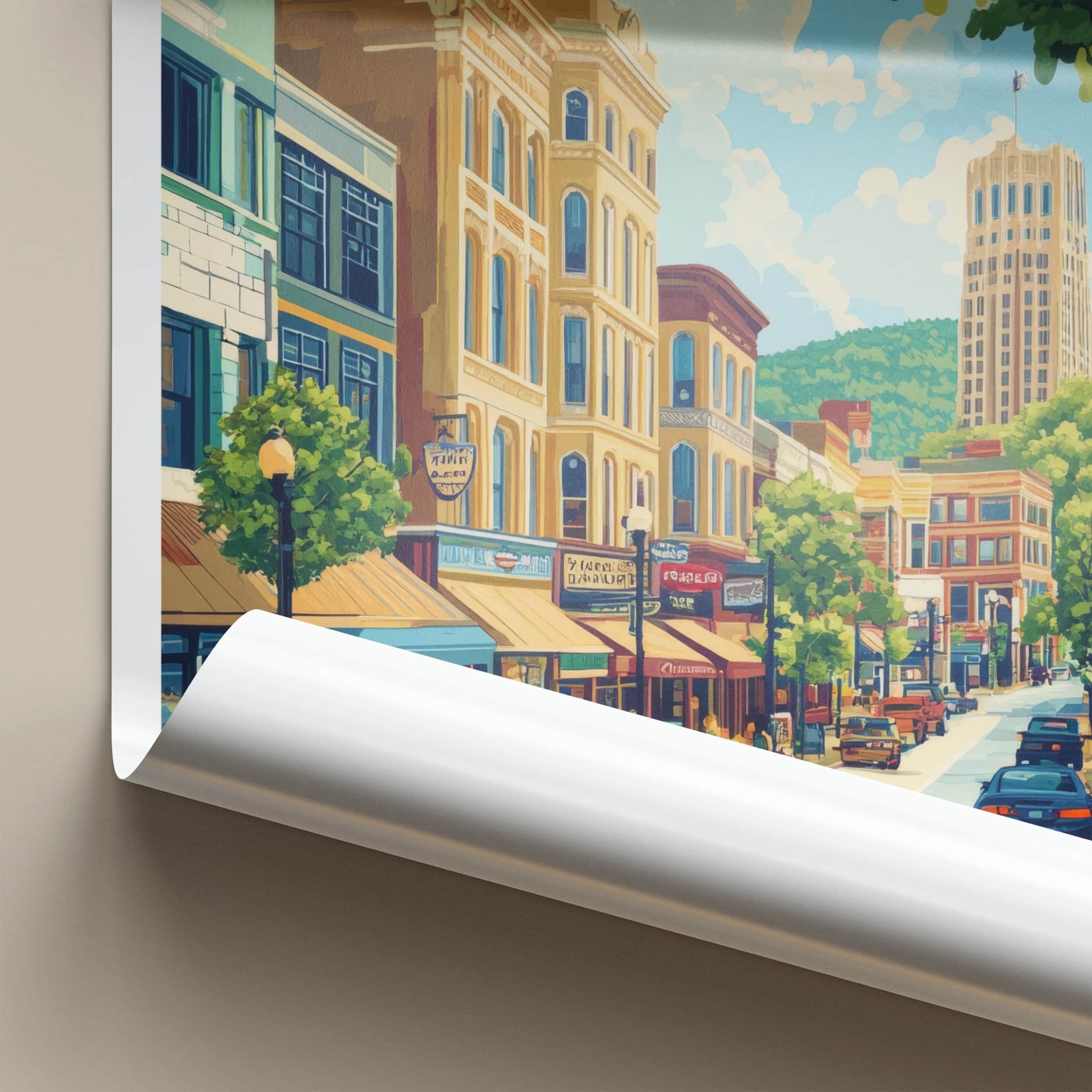 Asheville Poster - North Carolina Travel Art - Downtown Building Shops Home Decor