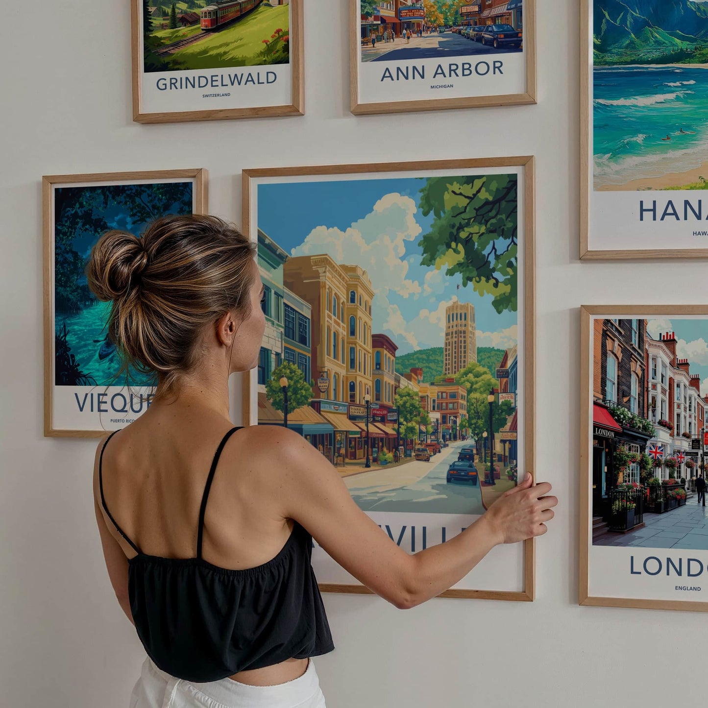 Asheville Poster - North Carolina Travel Art - Downtown Building Shops Home Decor
