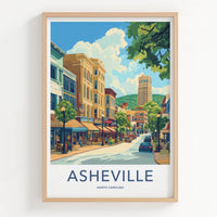 Asheville Poster - North Carolina Travel Art - Downtown Building Shops Home Decor