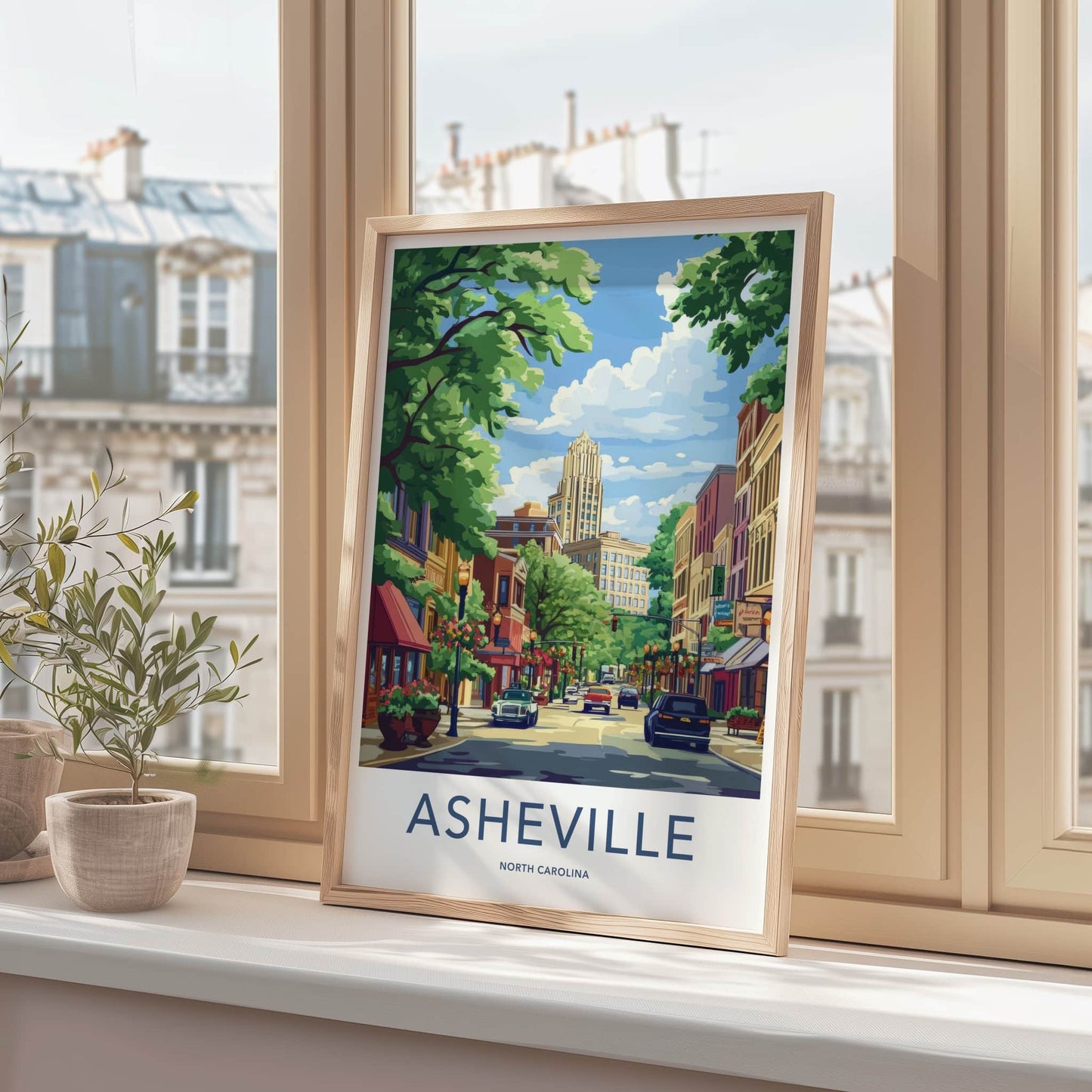 Asheville Poster - North Carolina Travel Art - Vibrant Downtown Street Home Decor