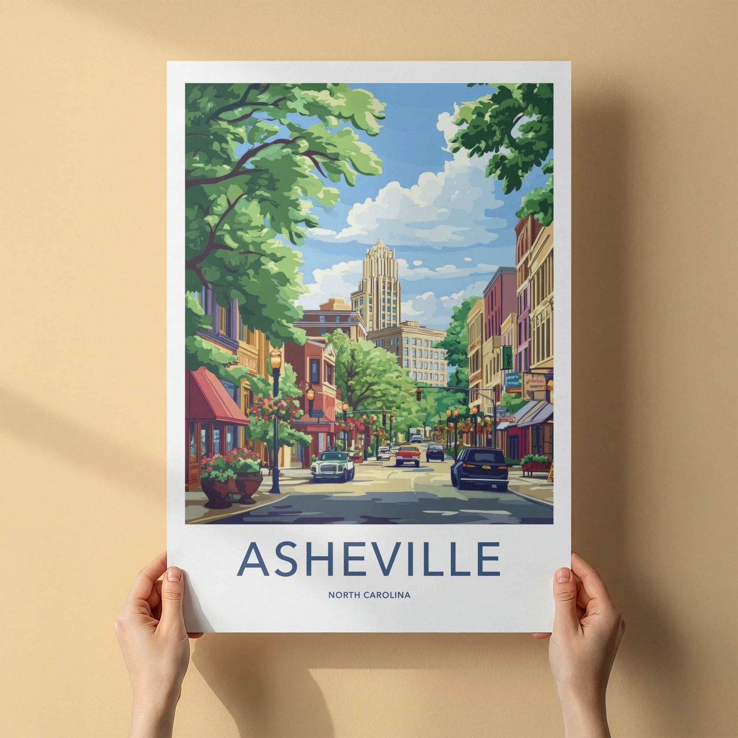 Asheville Poster - North Carolina Travel Art - Vibrant Downtown Street Home Decor