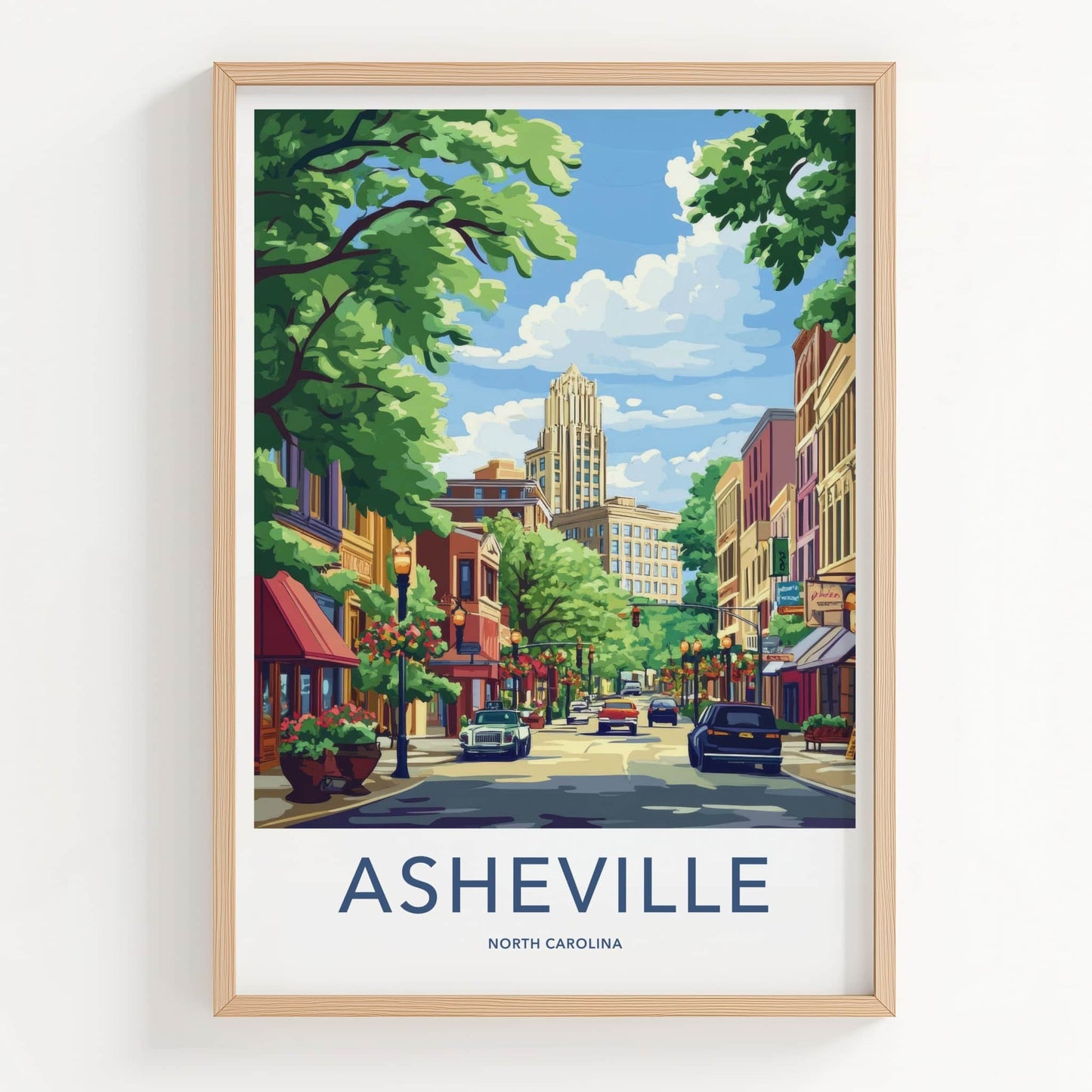 Asheville Poster - North Carolina Travel Art - Vibrant Downtown Street Home Decor