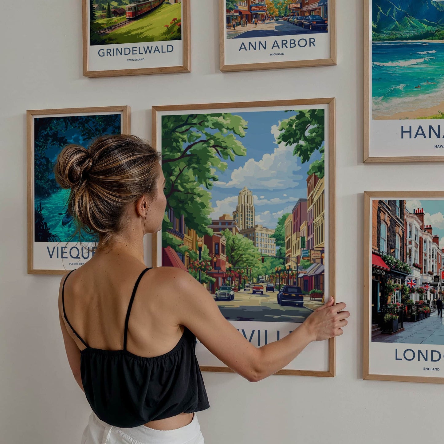 Asheville Poster - North Carolina Travel Art - Vibrant Downtown Street Home Decor