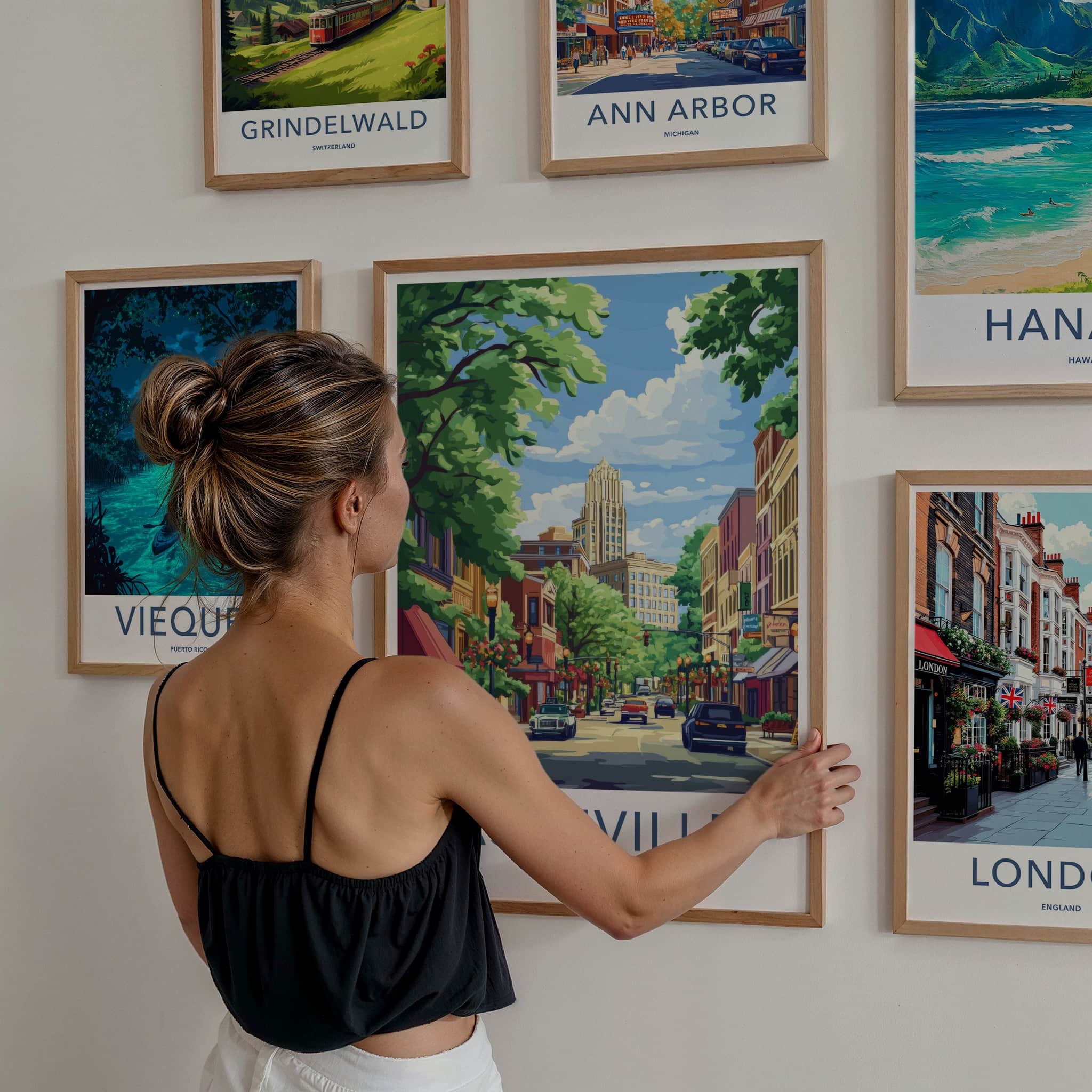 Asheville Poster - North Carolina Travel Art - Vibrant Downtown Street Home Decor