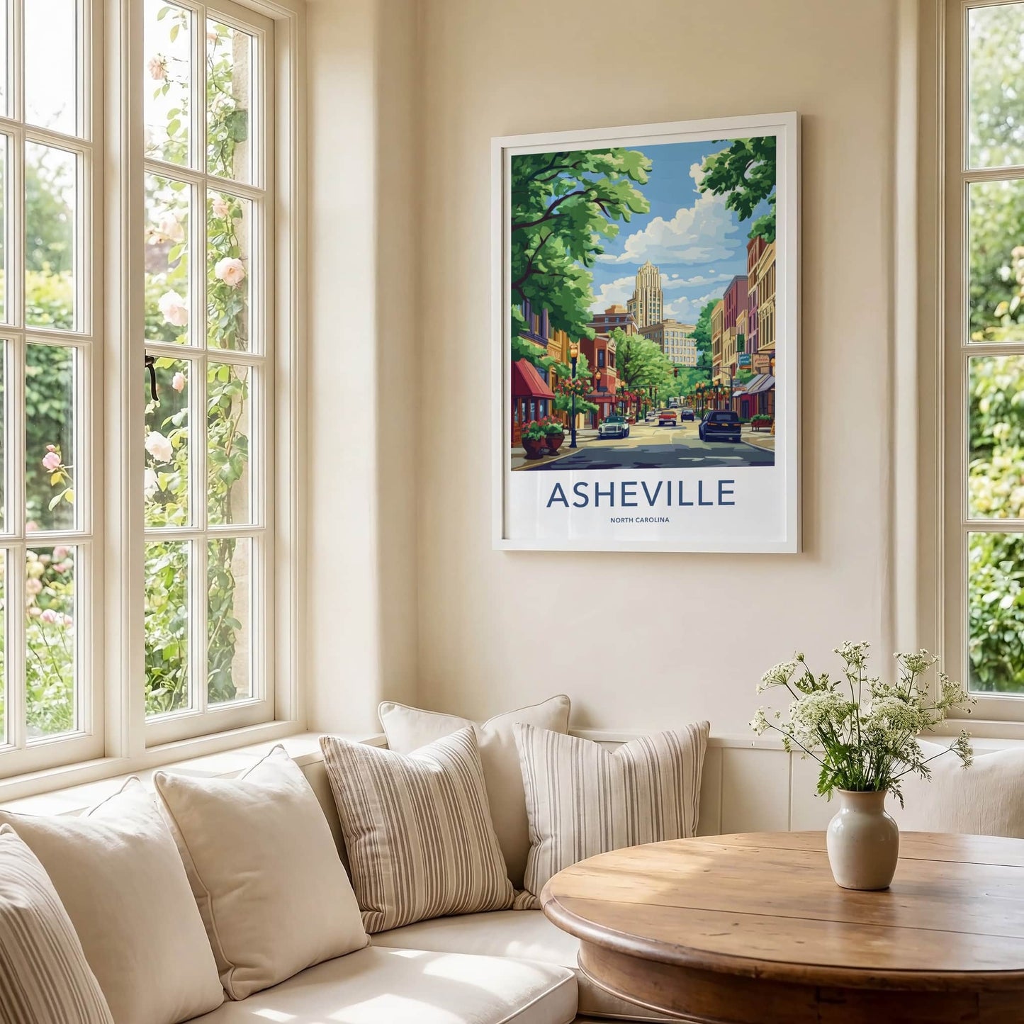 Asheville Poster - North Carolina Travel Art - Vibrant Downtown Street Home Decor