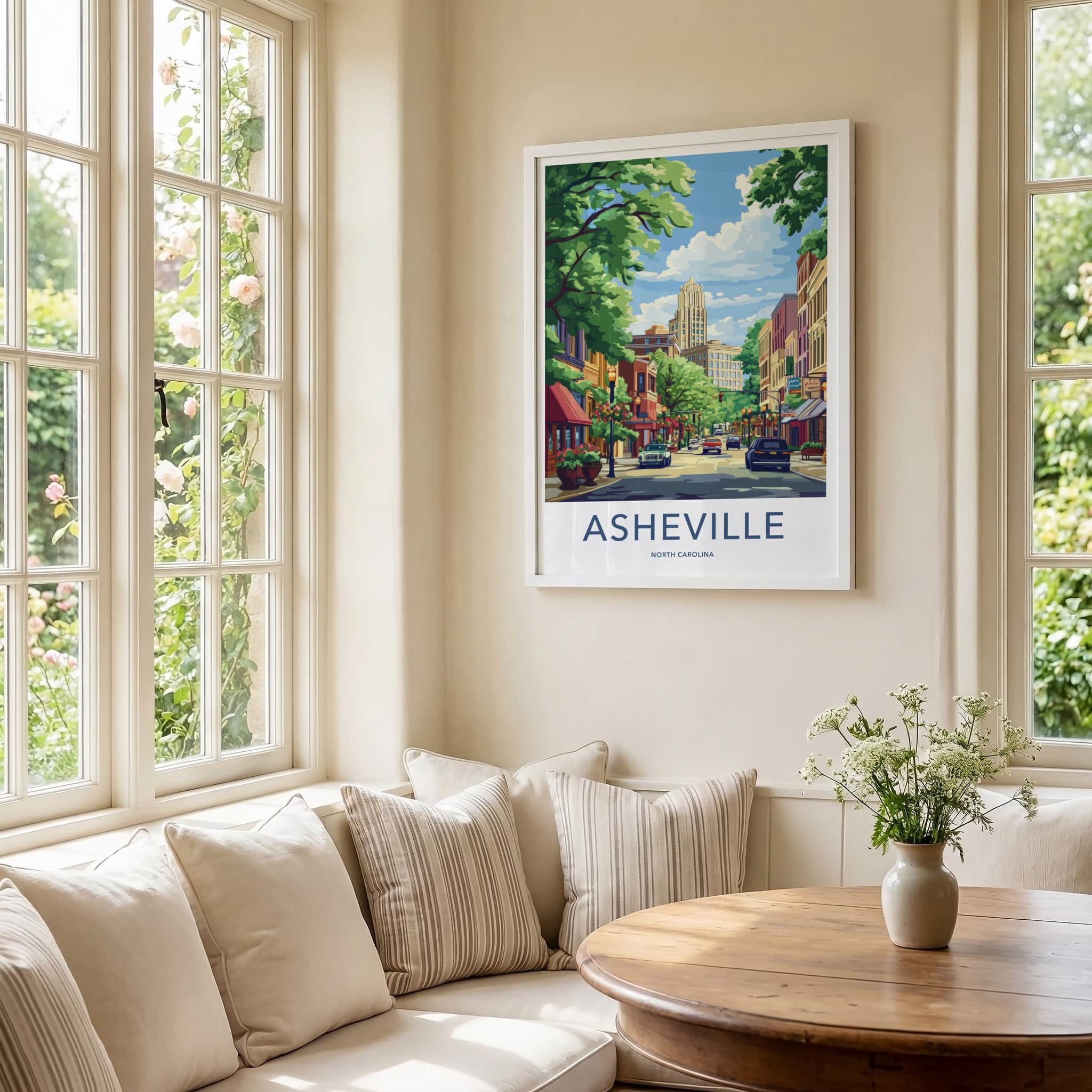 Asheville Poster - North Carolina Travel Art - Vibrant Downtown Street Home Decor