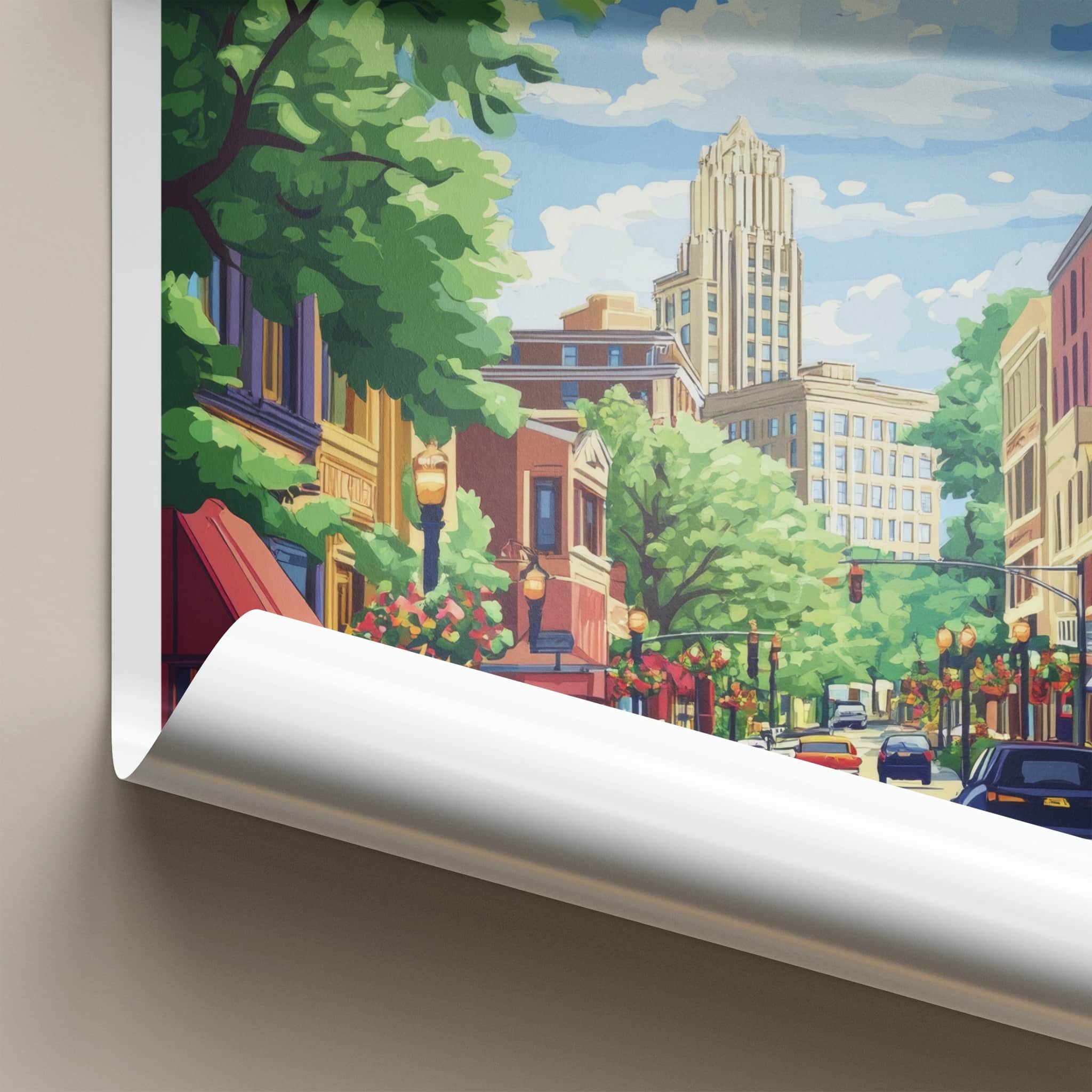 Asheville Poster - North Carolina Travel Art - Vibrant Downtown Street Home Decor