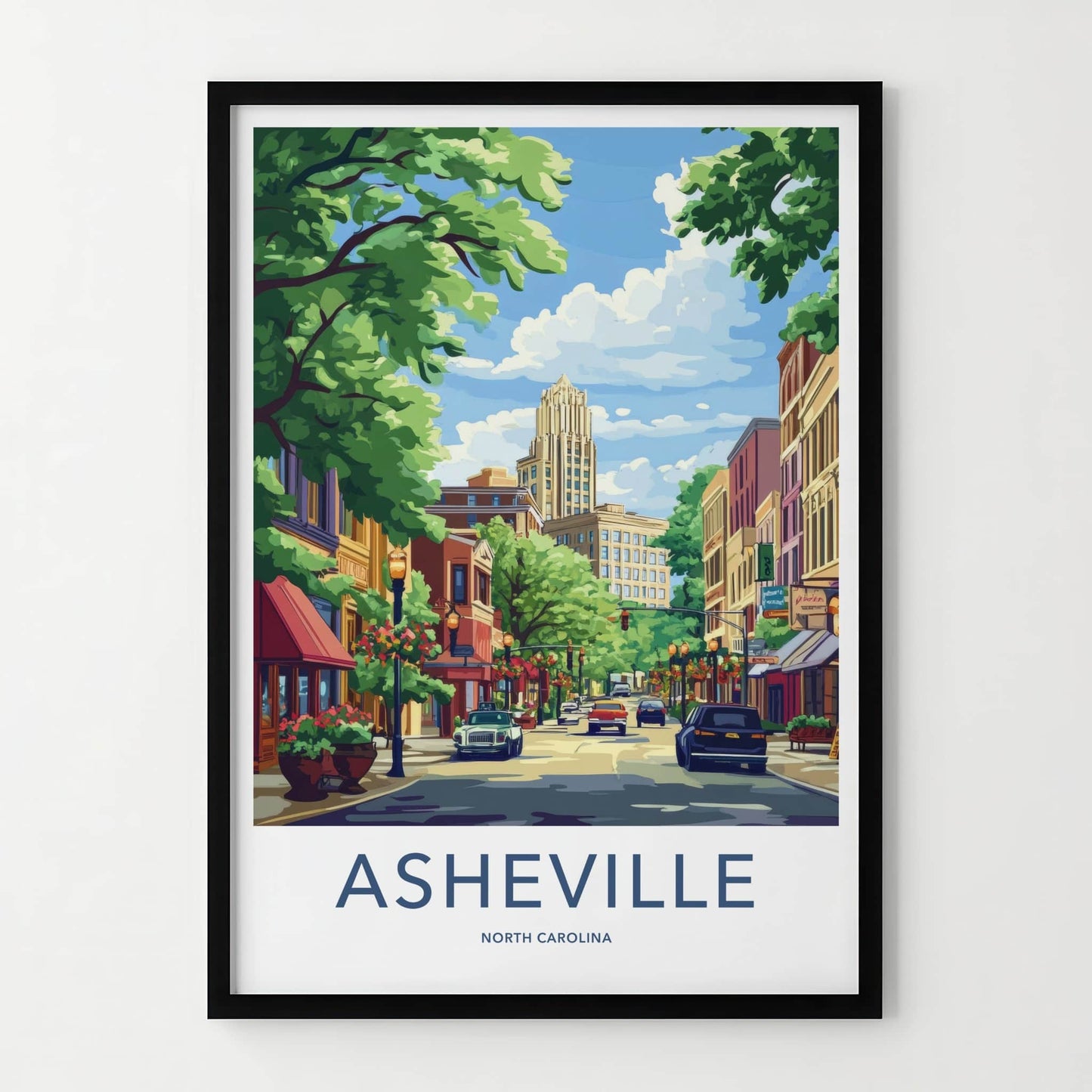 Asheville Poster - North Carolina Travel Art - Vibrant Downtown Street Home Decor