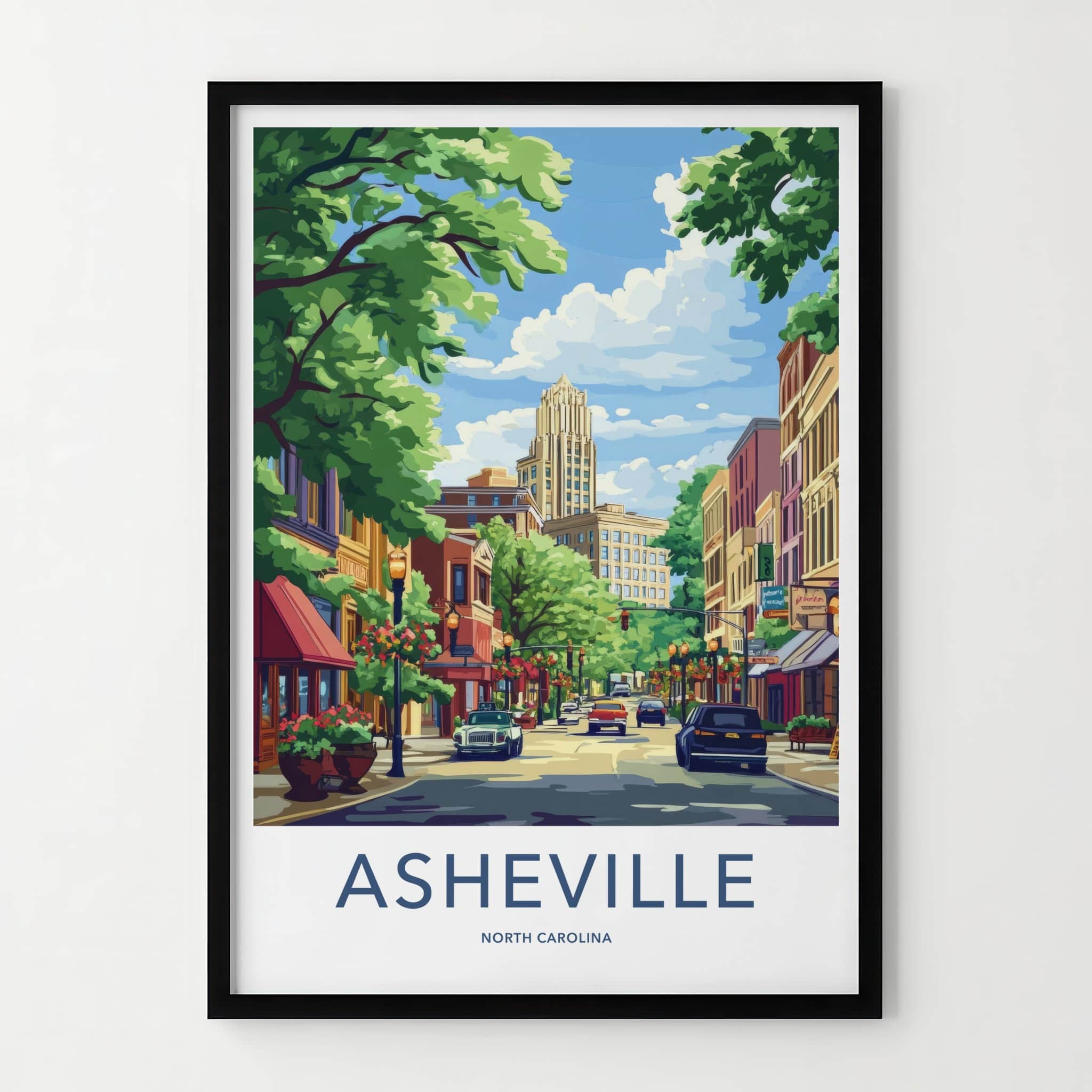 Asheville Poster - North Carolina Travel Art - Vibrant Downtown Street Home Decor