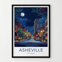 Asheville Poster - North Carolina Wall Art - Moonlit City Street Home Decor