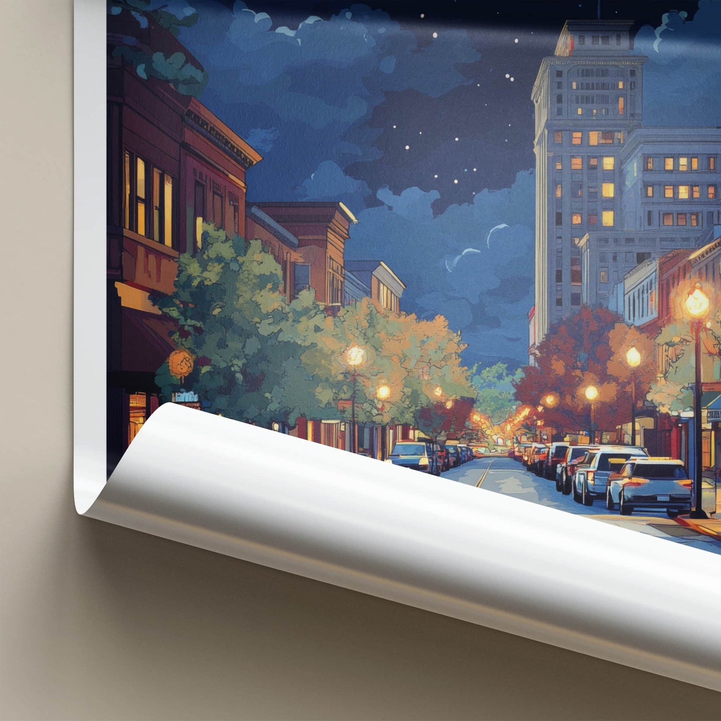 Asheville Poster - North Carolina Wall Art - Moonlit City Street Home Decor