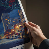 Asheville Poster - North Carolina Wall Art - Moonlit City Street Home Decor