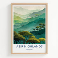 Asir Highlands Poster - Saudi Arabia Travel Art - Layered Mountains Trees Home Decor
