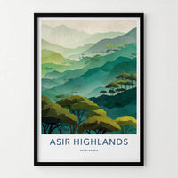 Asir Highlands Poster - Saudi Arabia Travel Art - Layered Mountains Trees Home Decor
