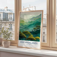 Asir Highlands Poster - Saudi Arabia Travel Art - Layered Mountains Trees Home Decor