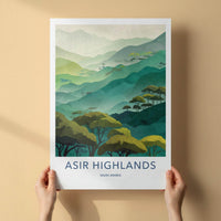 Asir Highlands Poster - Saudi Arabia Travel Art - Layered Mountains Trees Home Decor