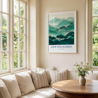Asir Highlands Poster - Saudi Arabia Travel Art - Misty Mountain Trees Home Decor