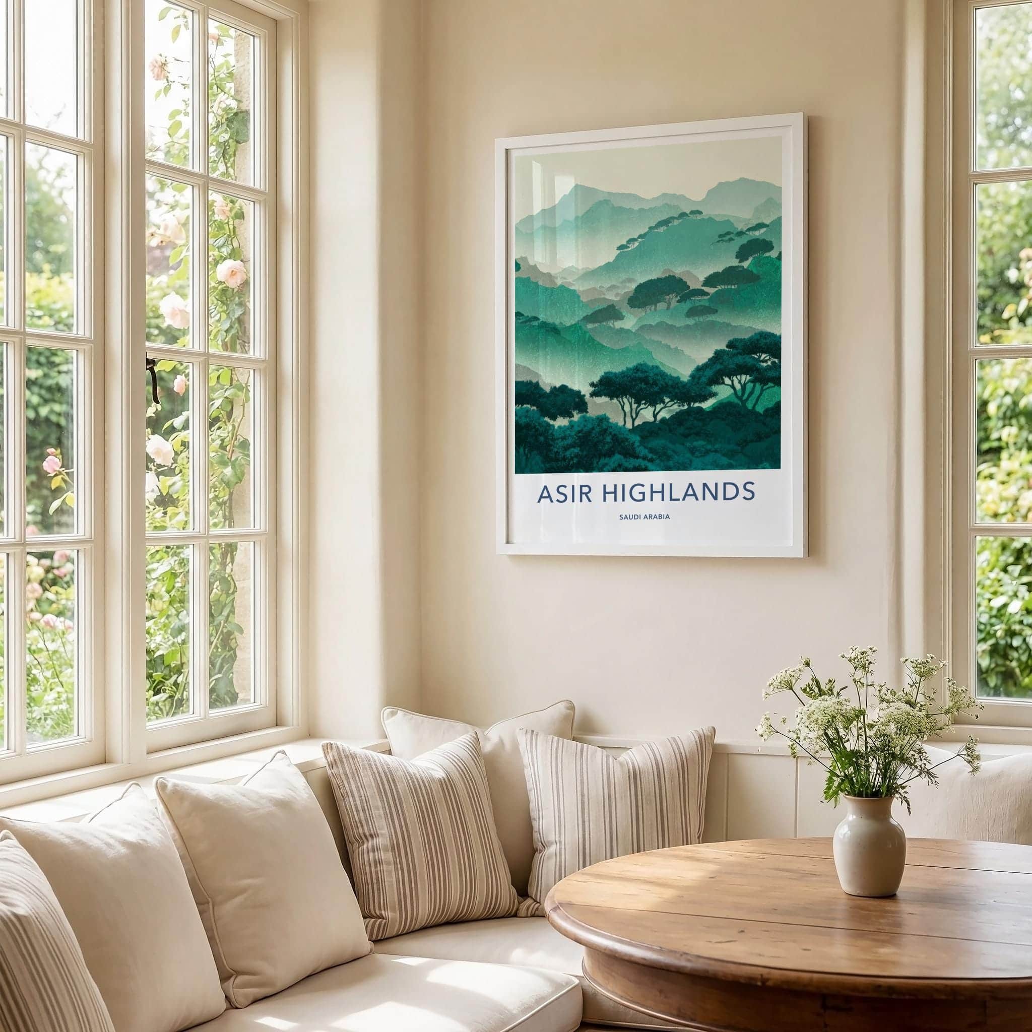 Asir Highlands Poster - Saudi Arabia Travel Art - Misty Mountain Trees Home Decor