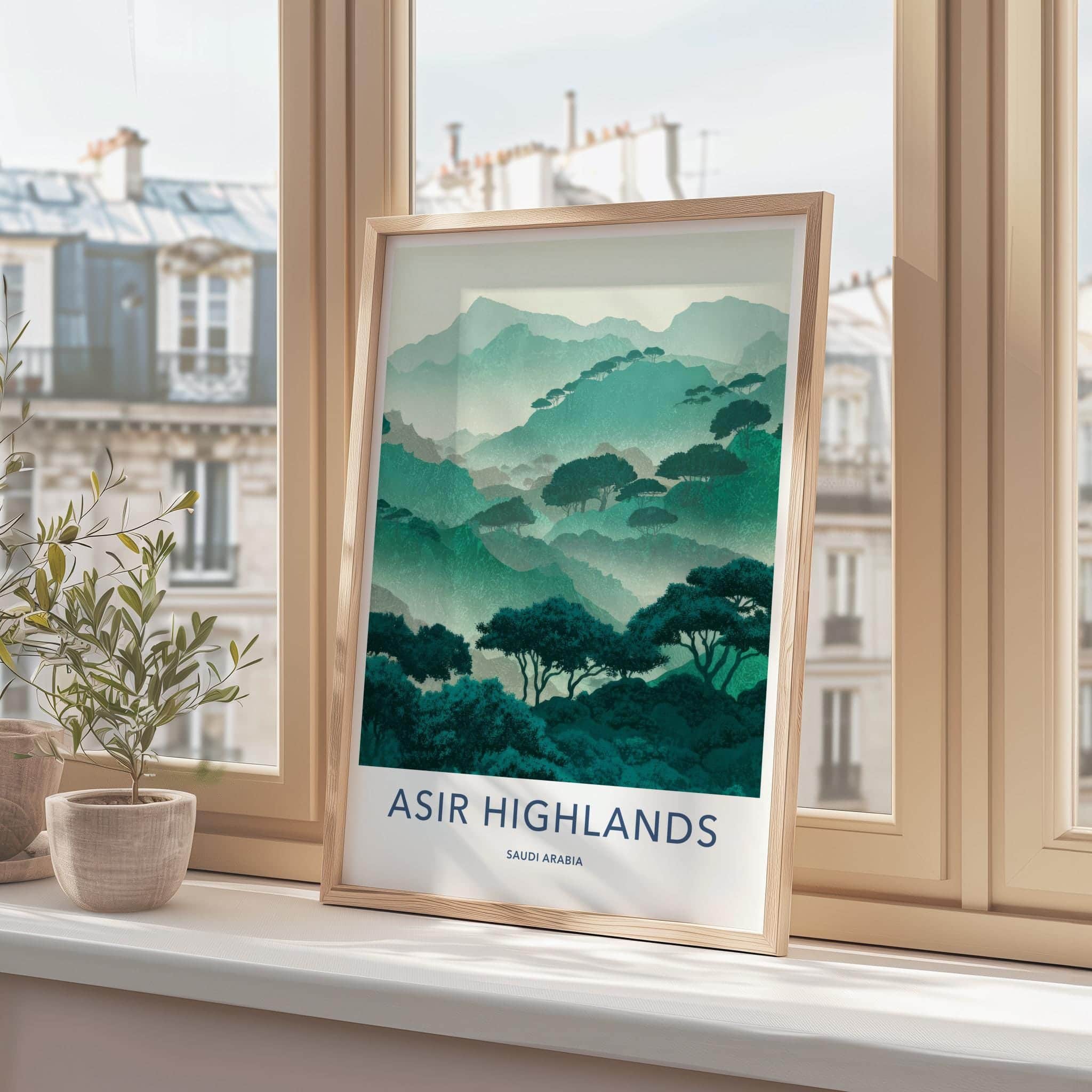 Asir Highlands Poster - Saudi Arabia Travel Art - Misty Mountain Trees Home Decor