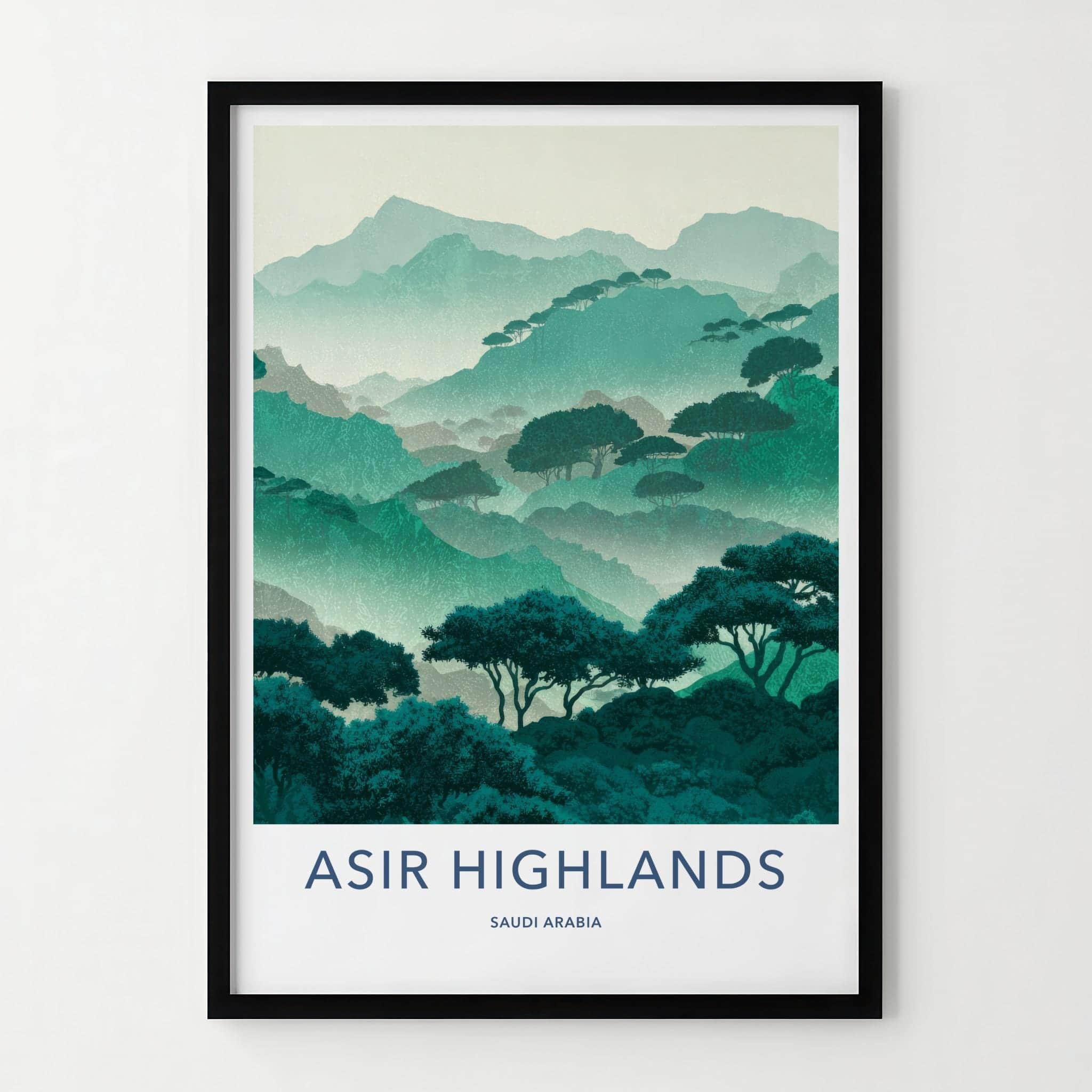 Asir Highlands Poster - Saudi Arabia Travel Art - Misty Mountain Trees Home Decor