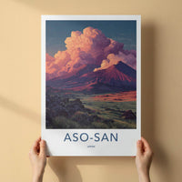 Aso-san Poster - Japan Scenic Art - Fiery Sky Mountains Home Decor