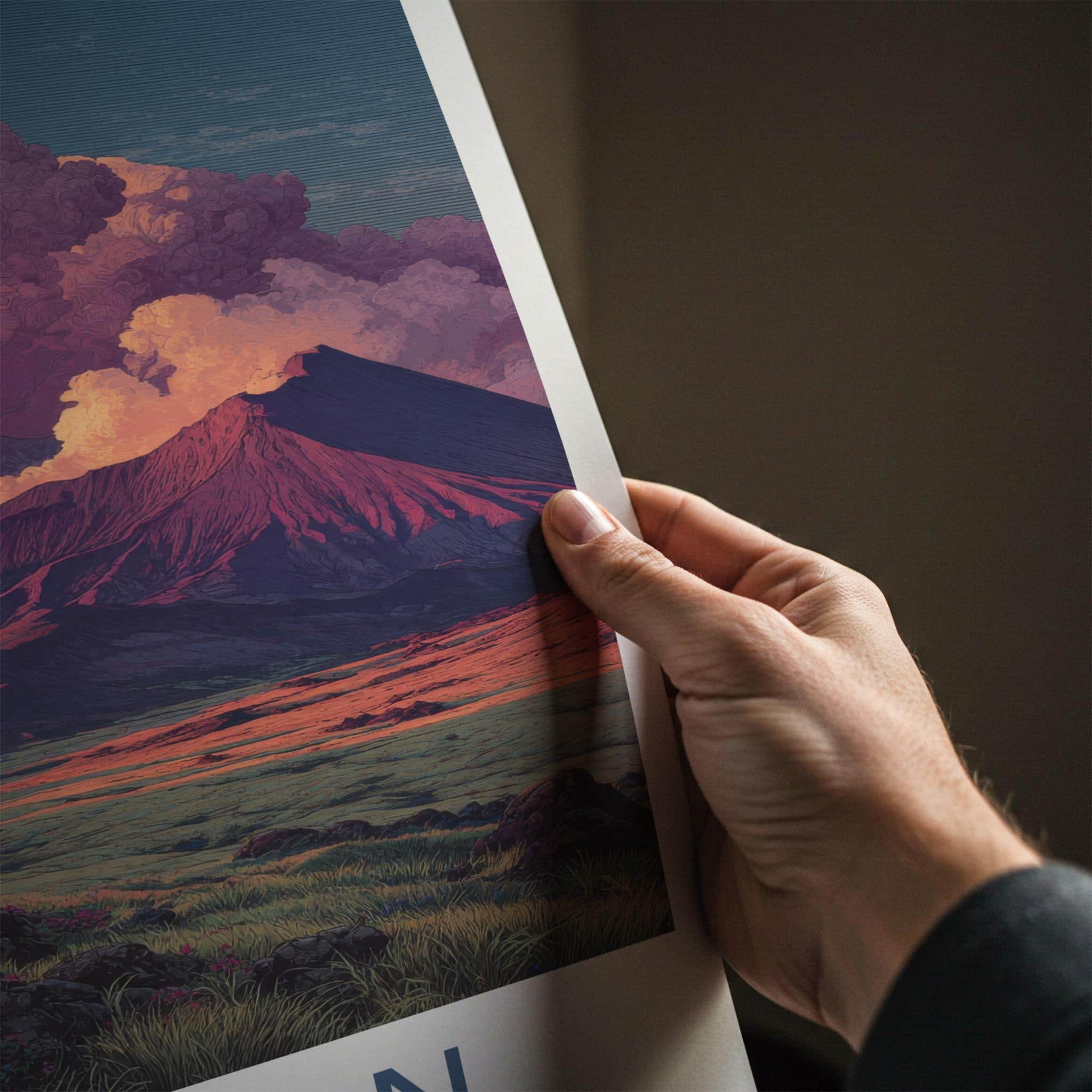 Aso-san Poster - Japan Scenic Art - Fiery Sky Mountains Home Decor