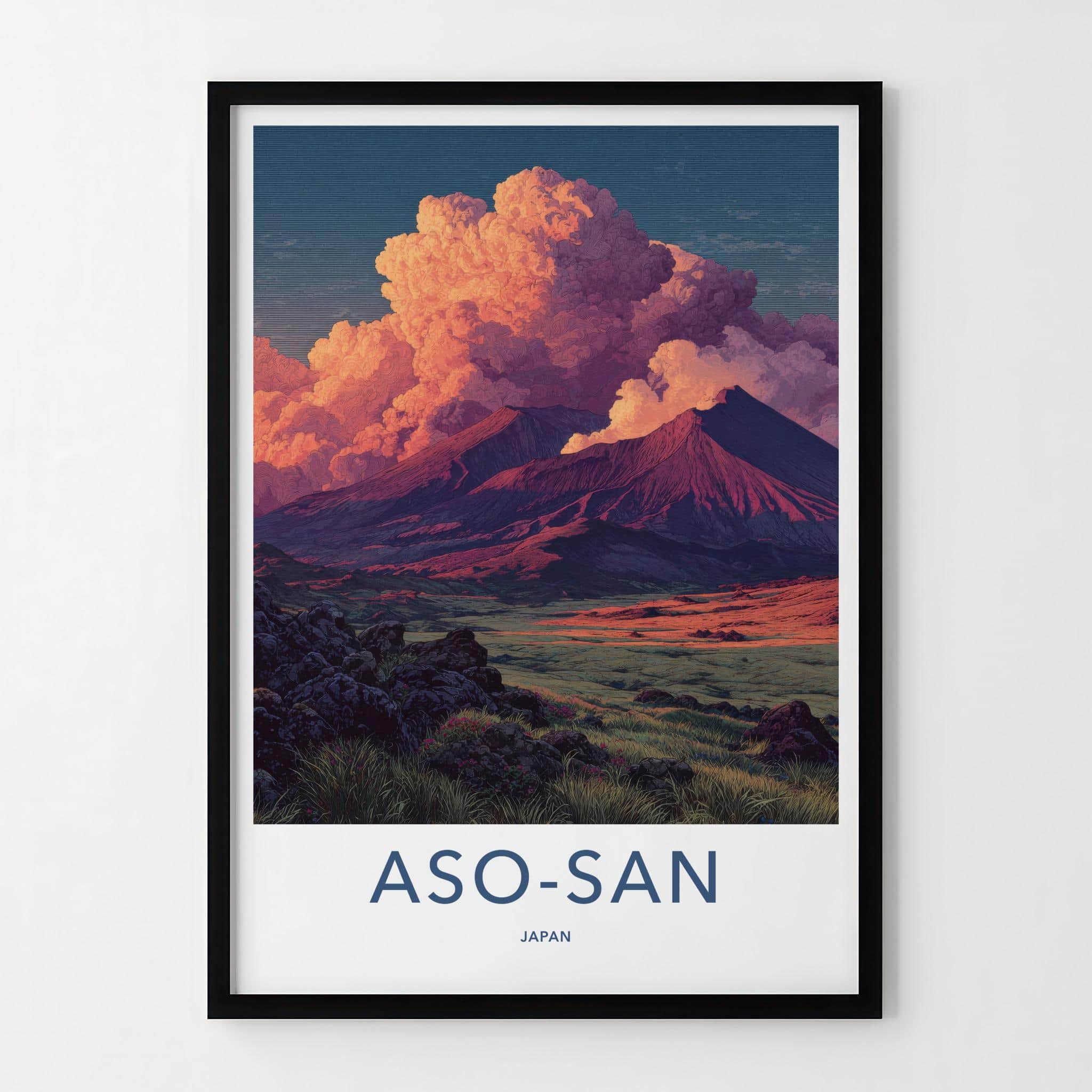 Aso-san Poster - Japan Scenic Art - Fiery Sky Mountains Home Decor
