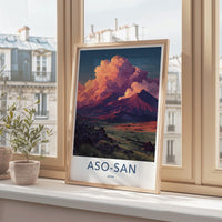Aso-san Poster - Japan Scenic Art - Fiery Sky Mountains Home Decor